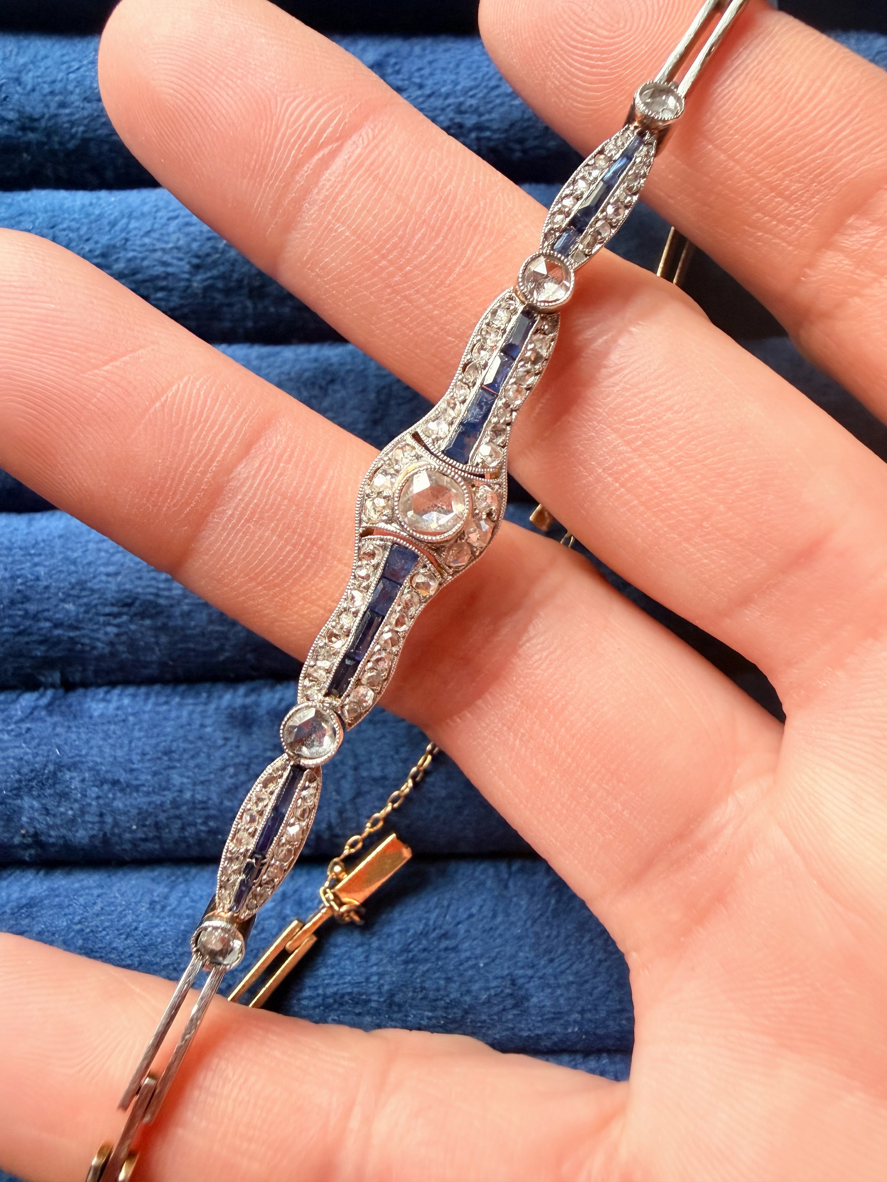 Art Deco era 18K Gold diamond blue sapphire bracelet