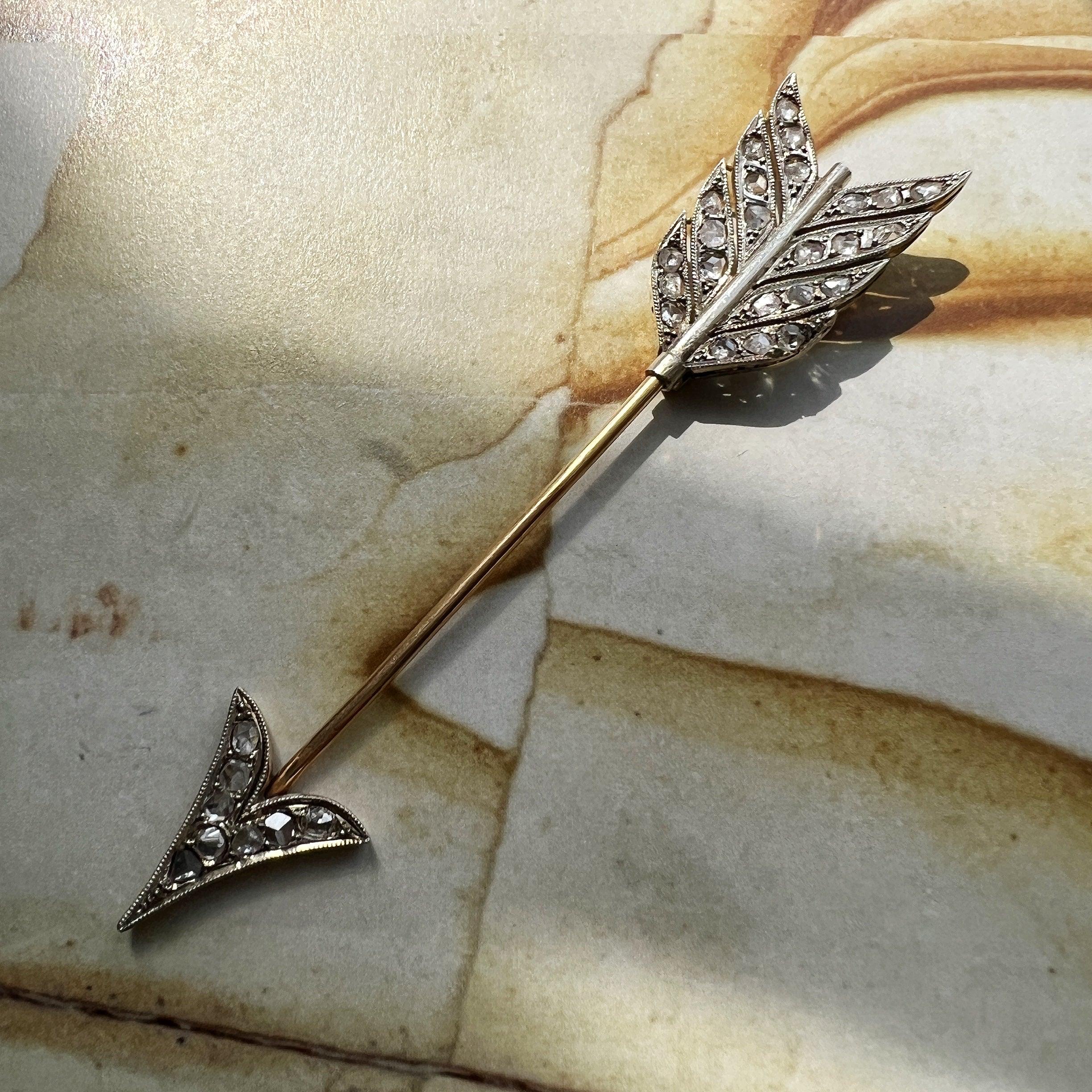 Large Art Deco era 18K gold diamond arrow jabot pin brooch - Curiously timeless