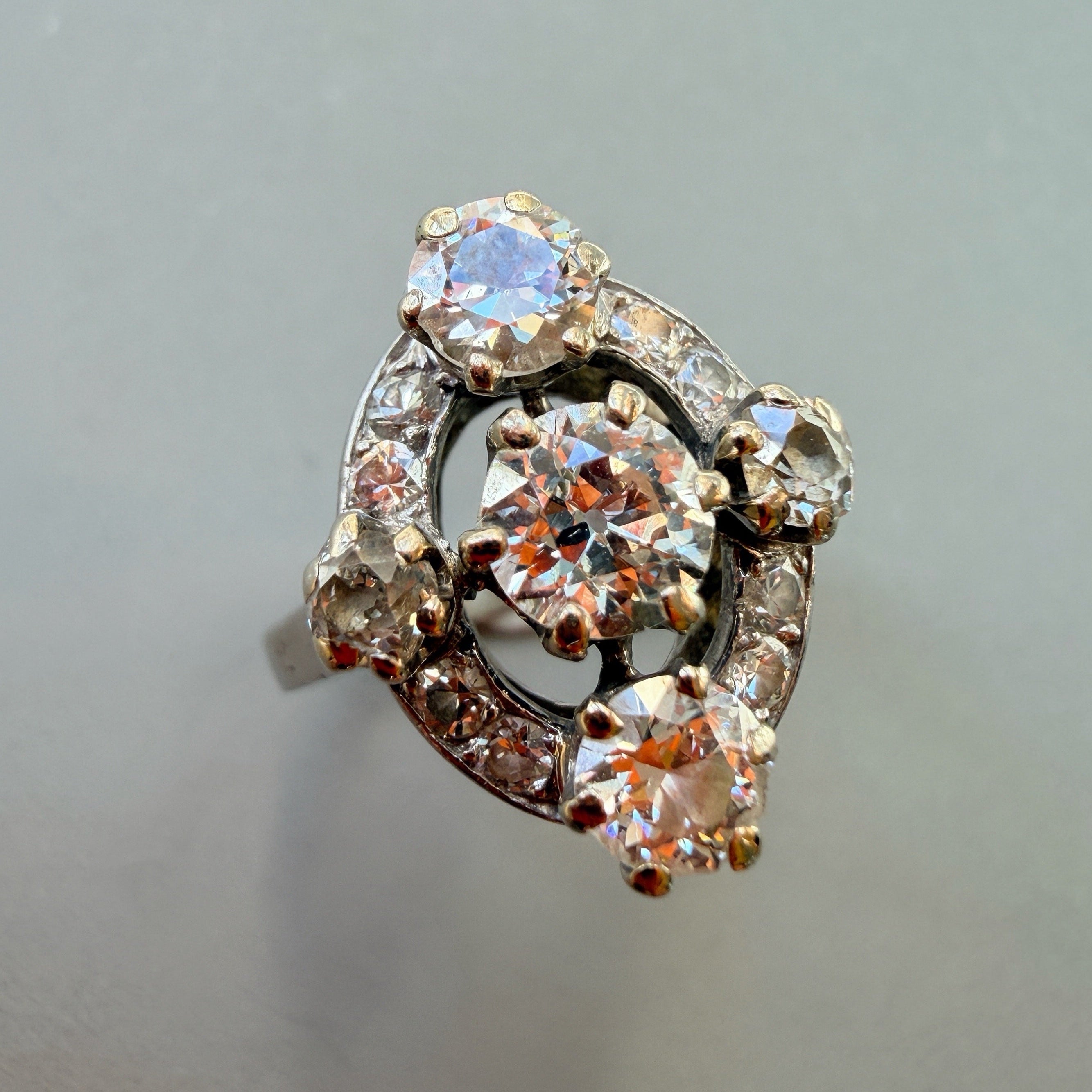 French vintage platine old mine cut diamond cluster ring