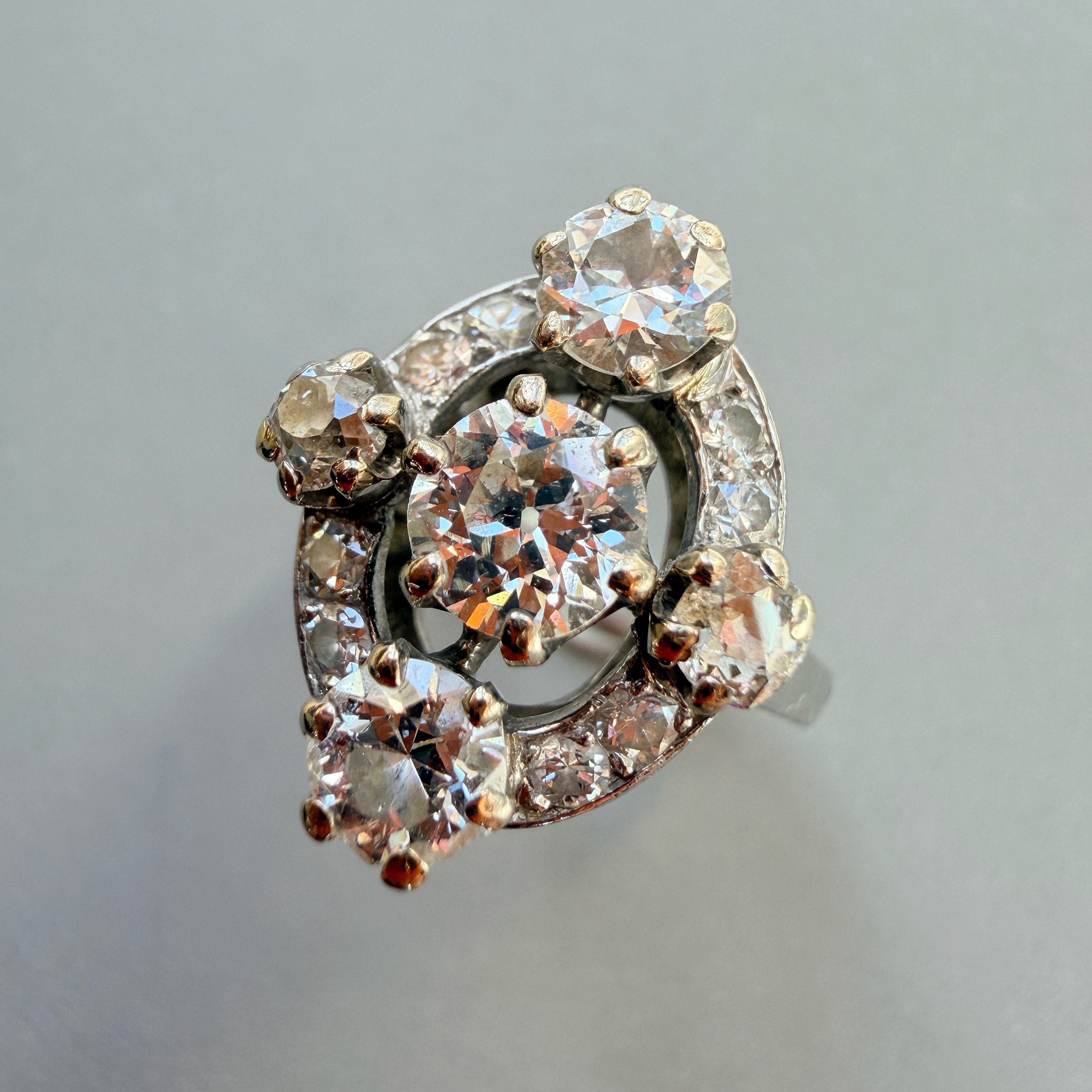 French vintage platine old mine cut diamond cluster ring