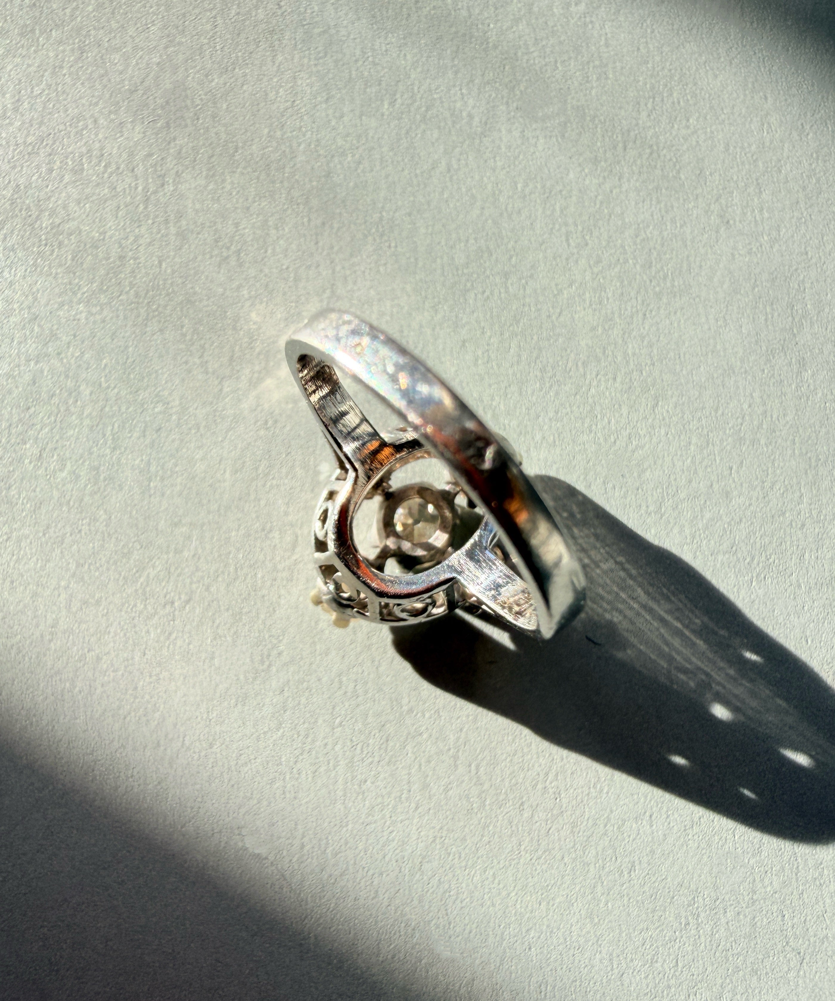 French vintage platine old mine cut diamond cluster ring