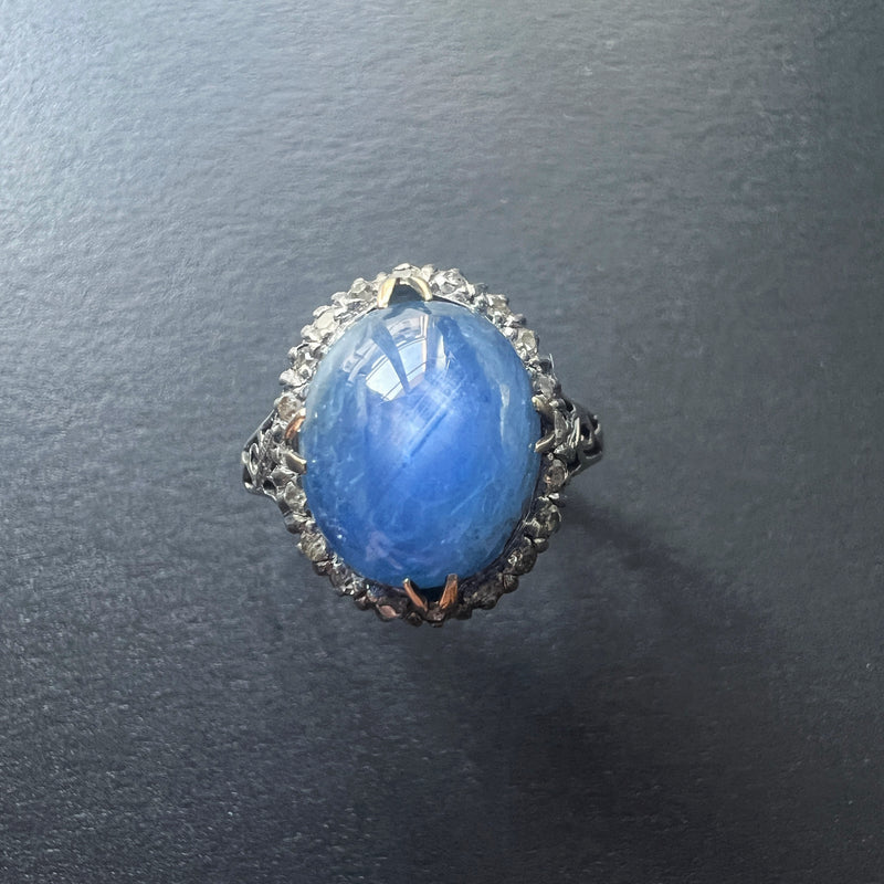 Antique blue sapphire diamond ring