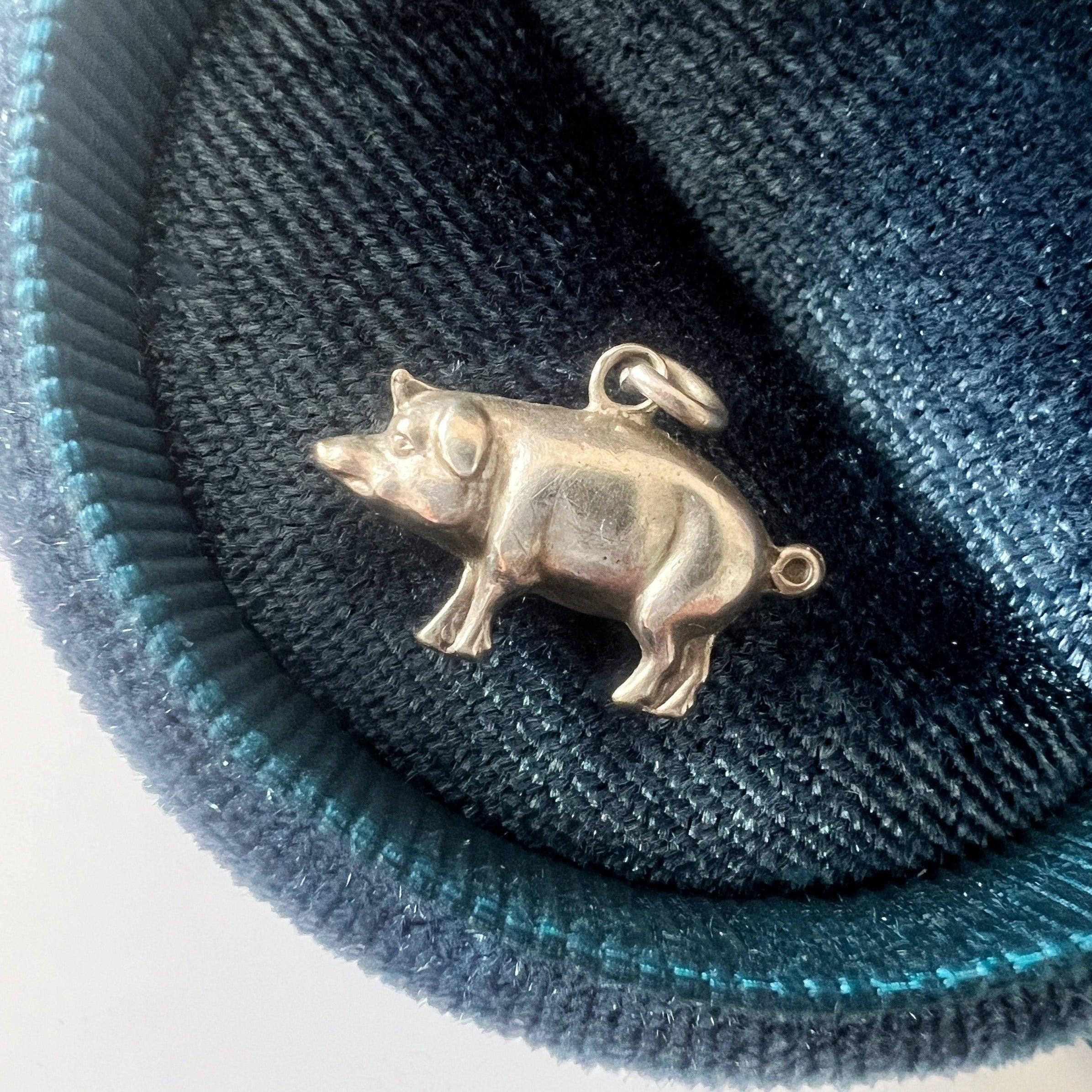 Super cute antique silver tiny pig charm pendant - Curiously timeless