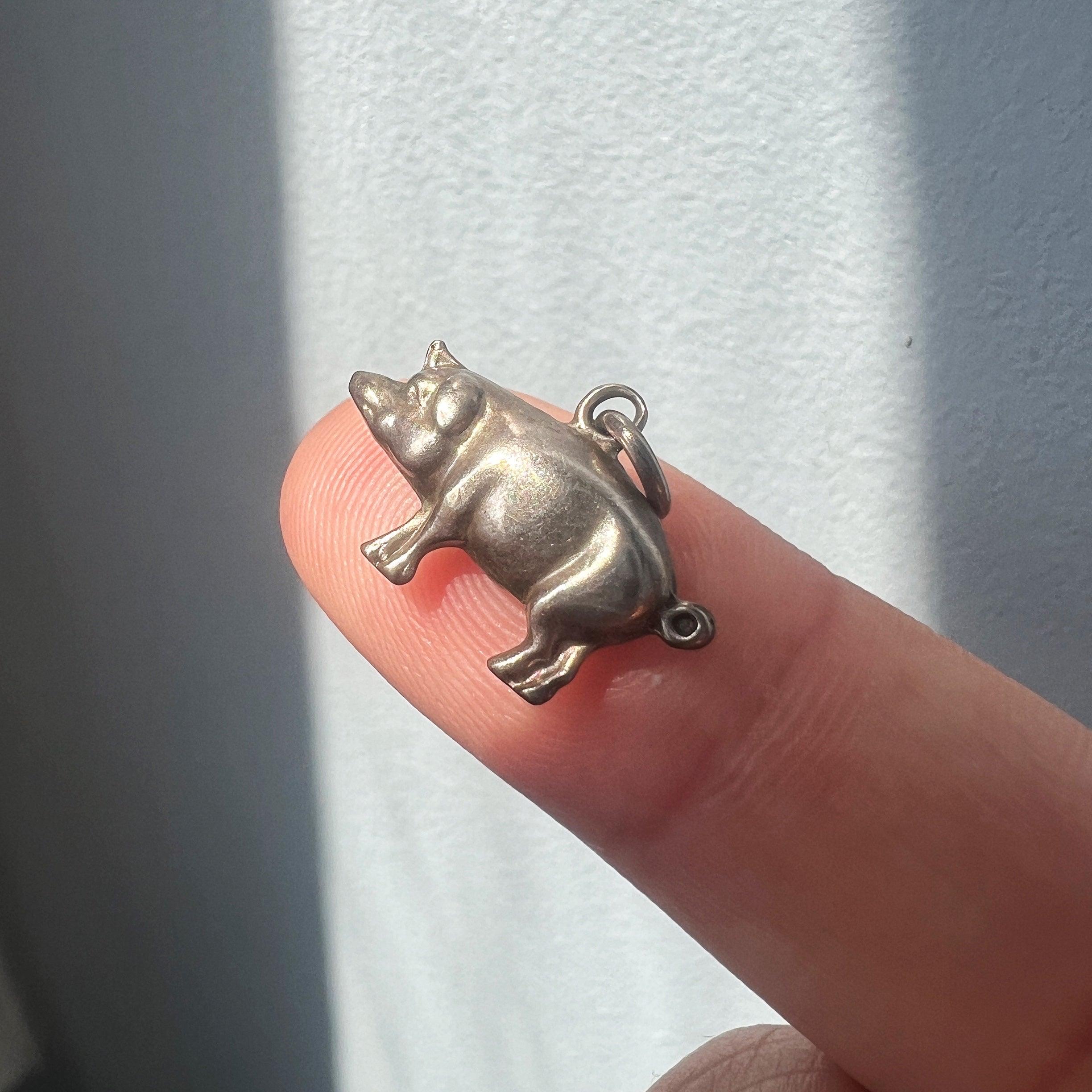 Super cute antique silver tiny pig charm pendant - Curiously timeless