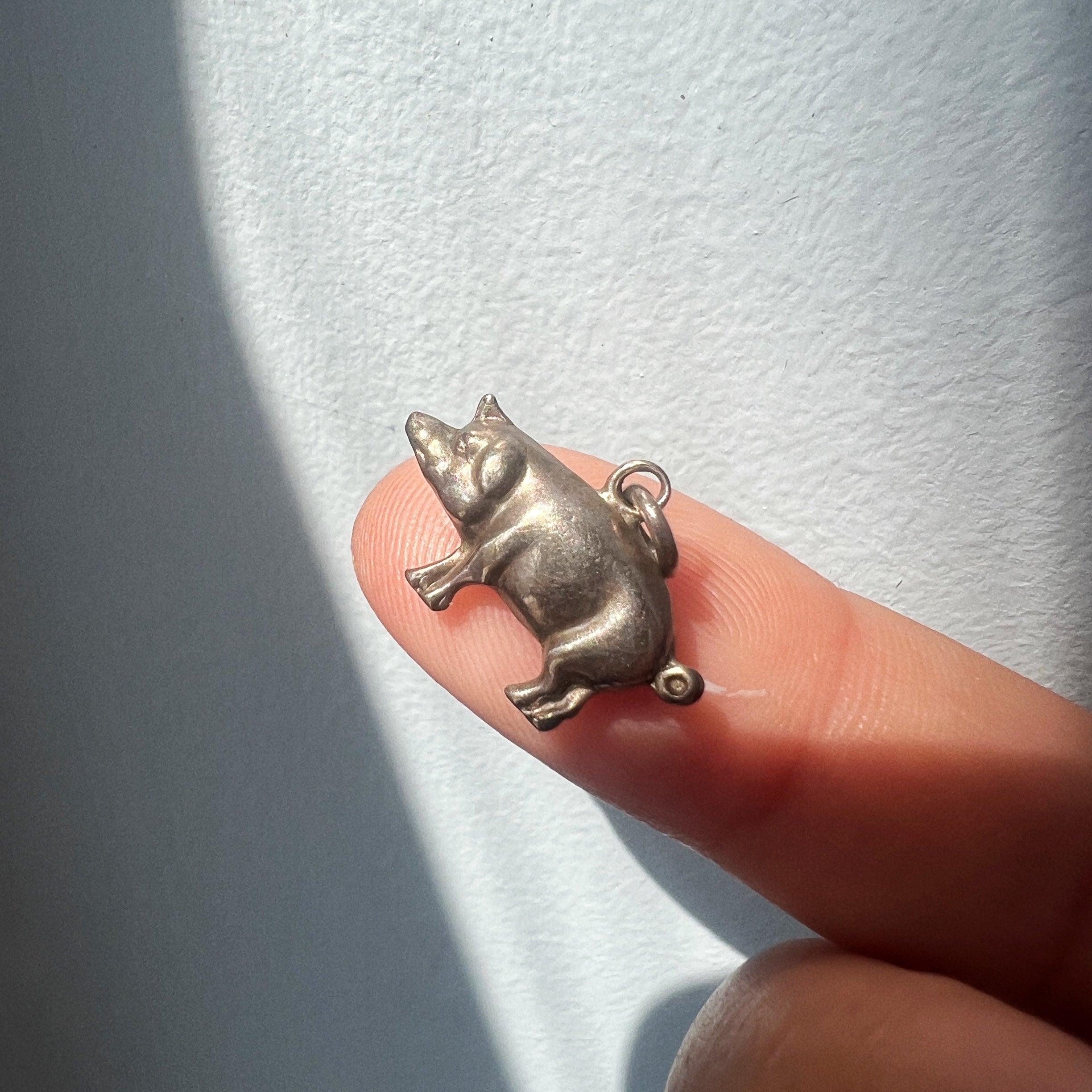 Super cute antique silver tiny pig charm pendant - Curiously timeless