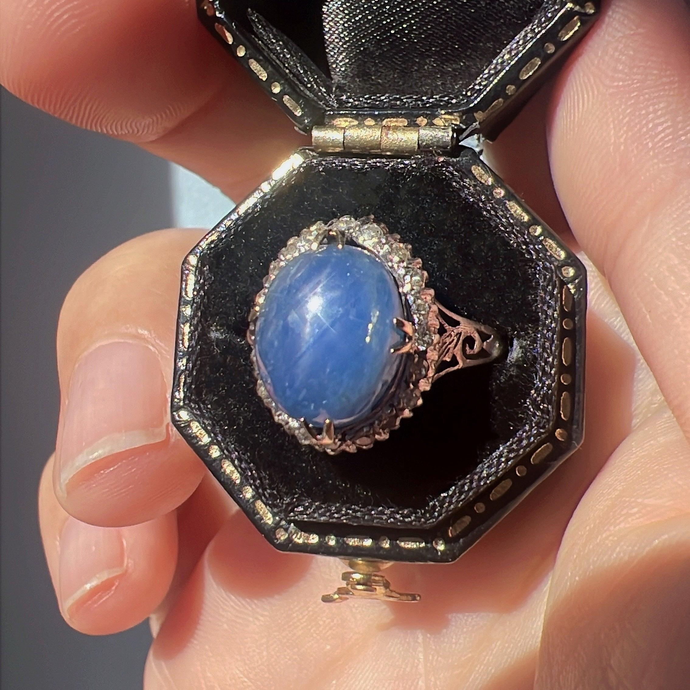 Victorian era 9K gold star blue sapphire diamond ring - Curiously timeless