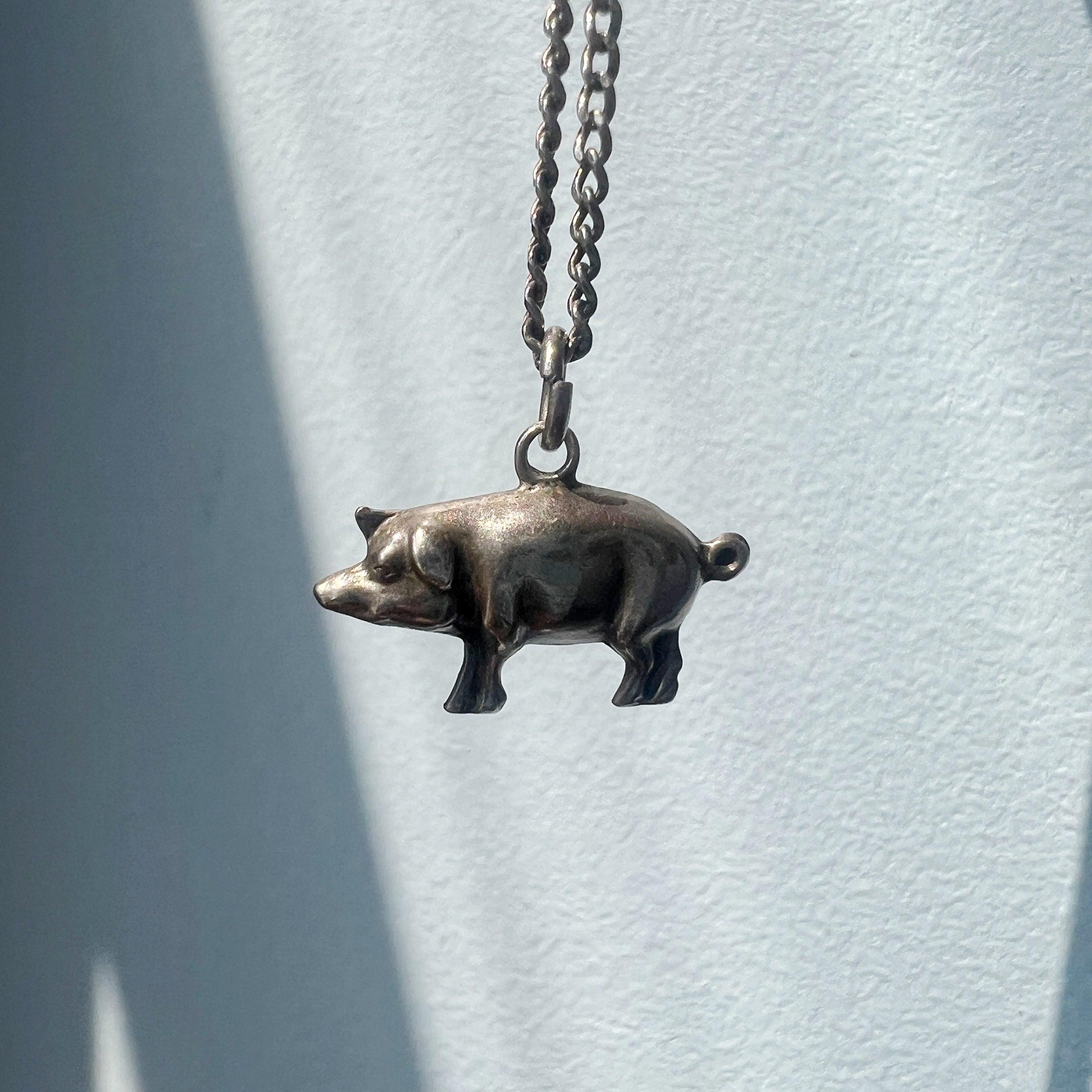 Super cute antique silver tiny pig charm pendant - Curiously timeless