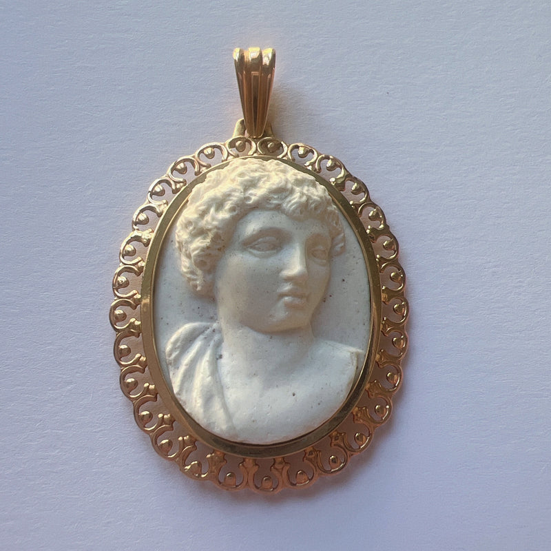 Antique 18K gold white lava Cameo Pendant