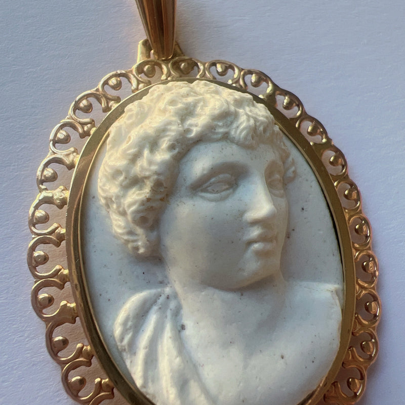 Antique 18K gold white lava Cameo Pendant