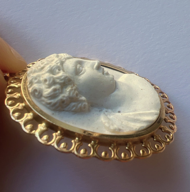 Antique 18K gold white lava Cameo Pendant