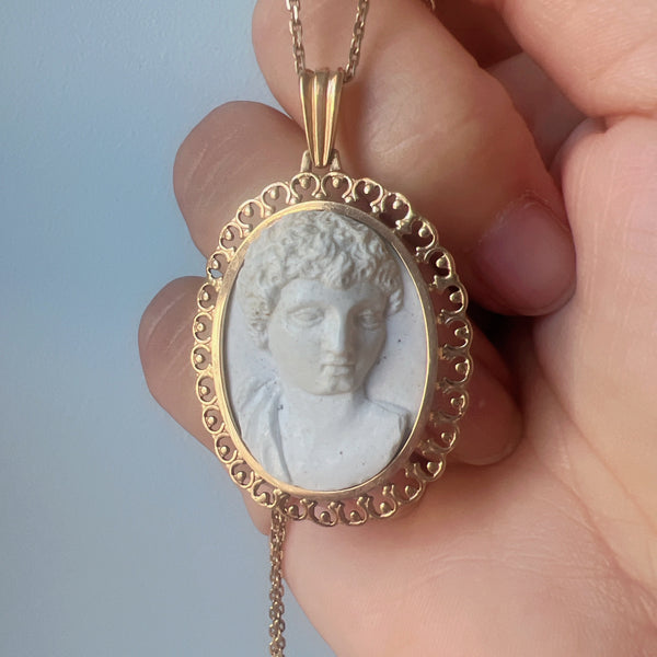 Antique 18K gold white lava Cameo Pendant