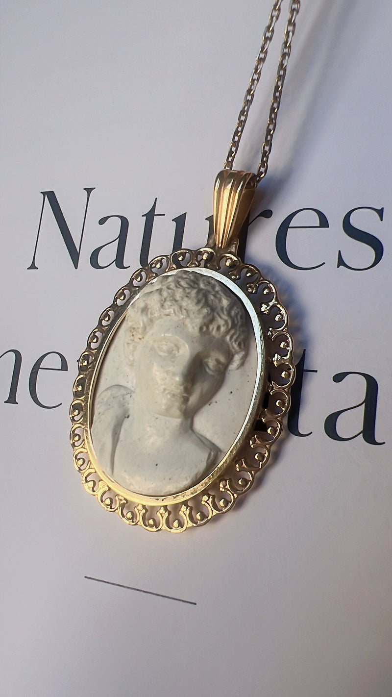 Antique 18K gold white lava Cameo Pendant