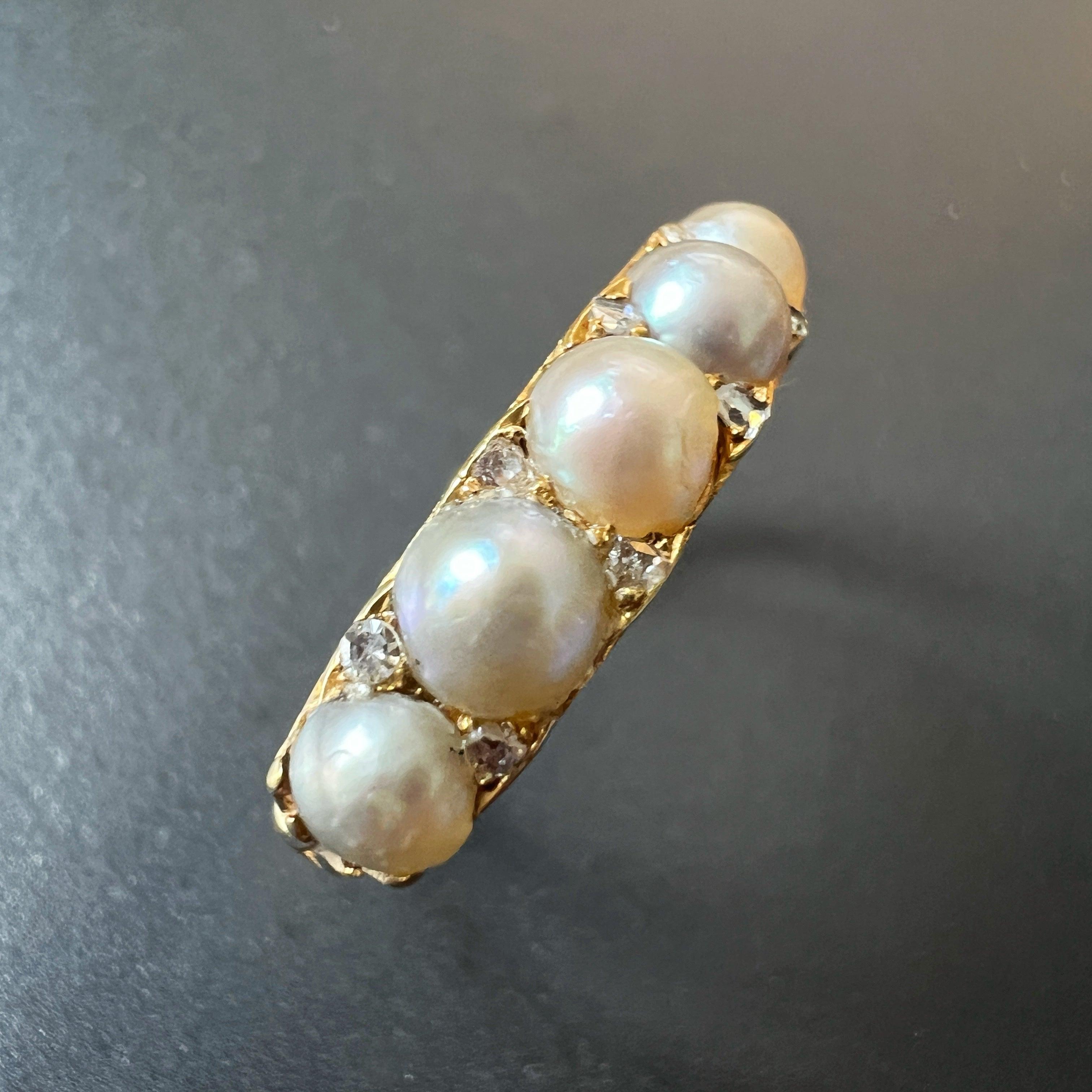 Victorian 18K gold natural pearl half hoop ring - Curiously timeless