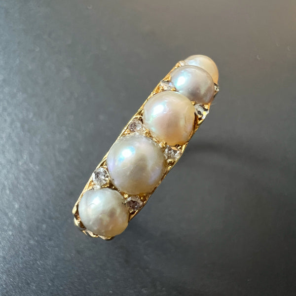 18K gold natural pearl half hoop ring