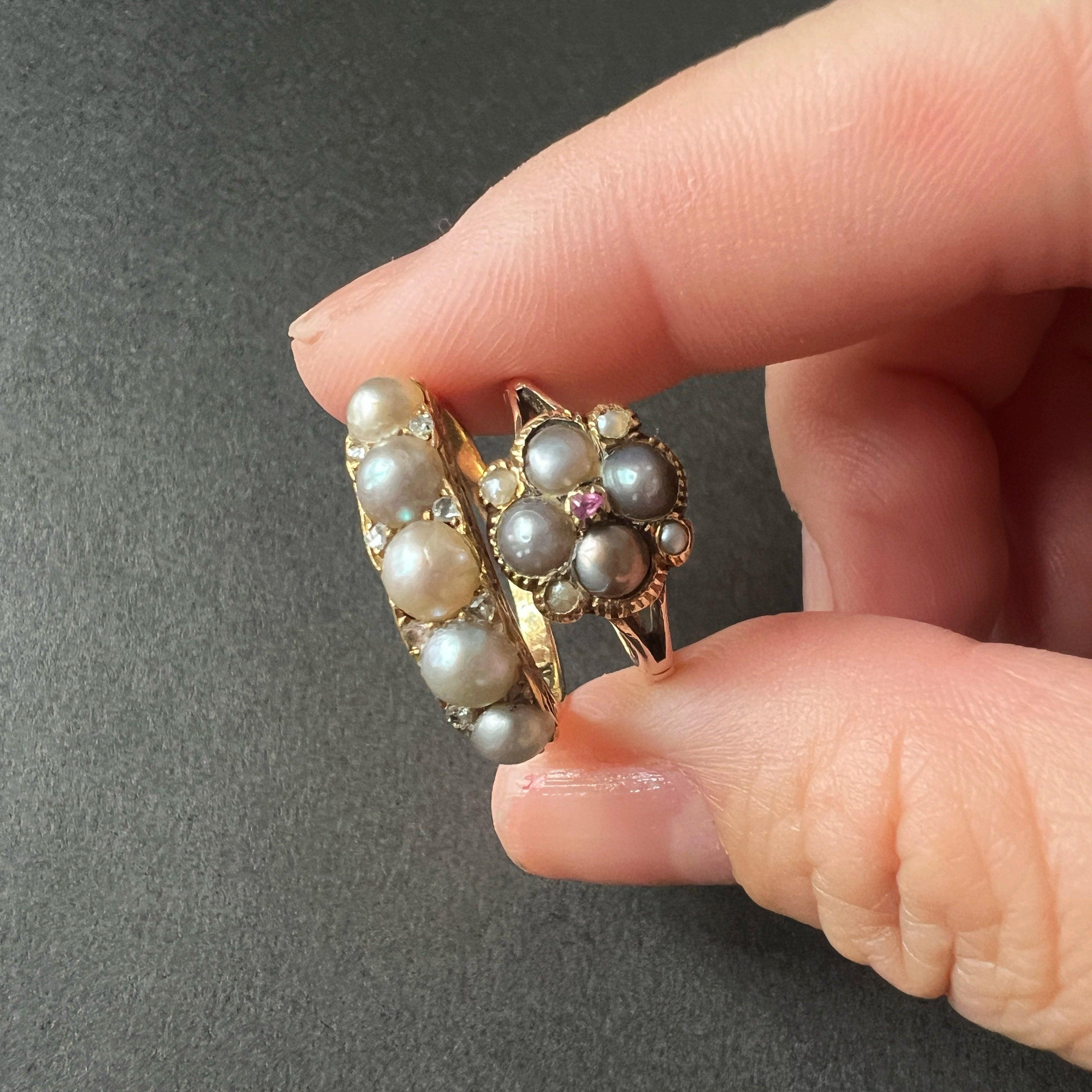 Victorian 18K gold natural pearl half hoop ring - Curiously timeless