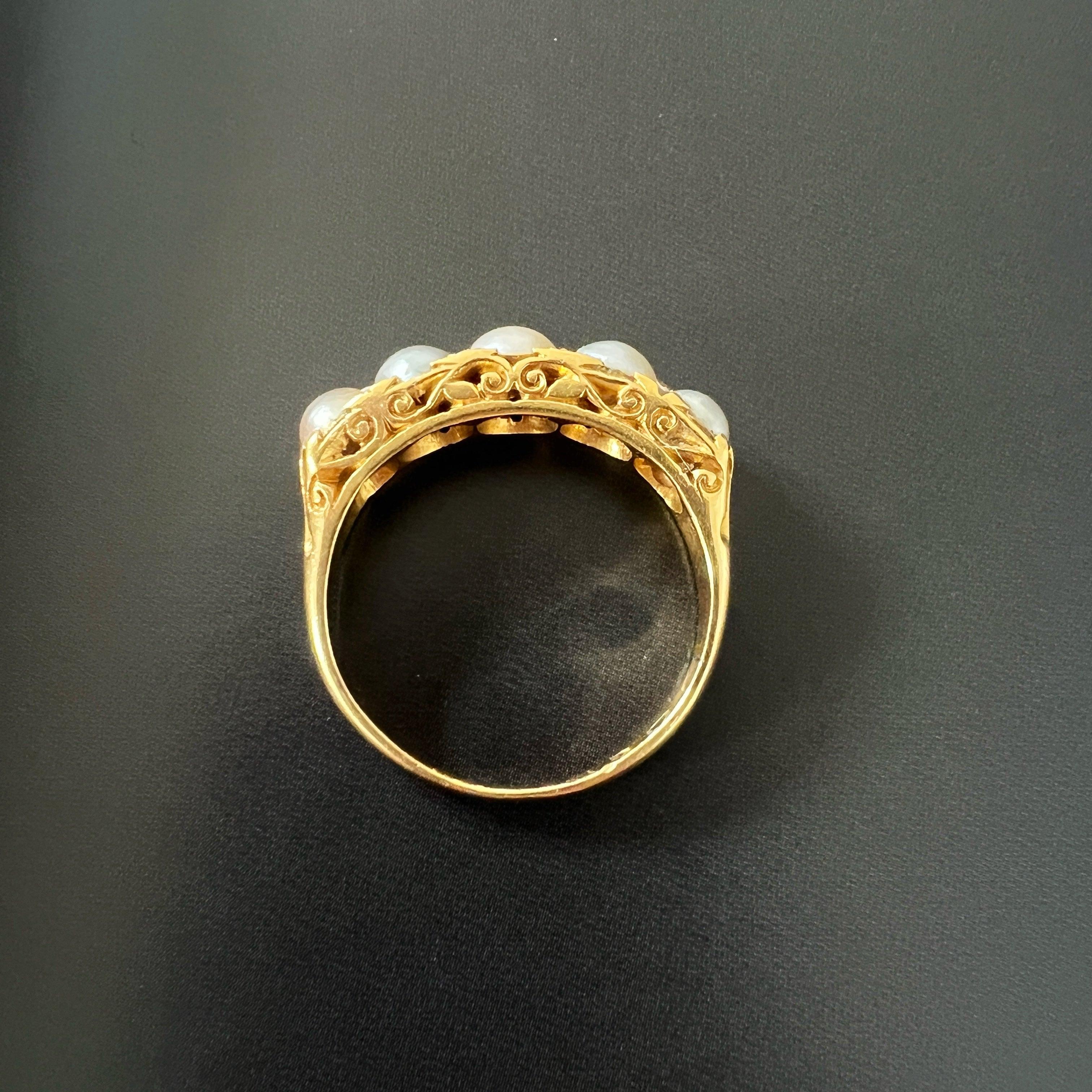 Victorian 18K gold natural pearl half hoop ring - Curiously timeless