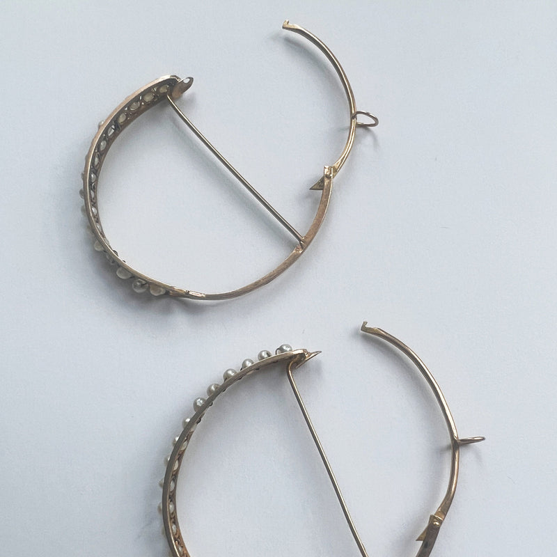 4/4 and final payment for M - Rare Georgian era 18K gold natural pearl hoop poissarde earrings