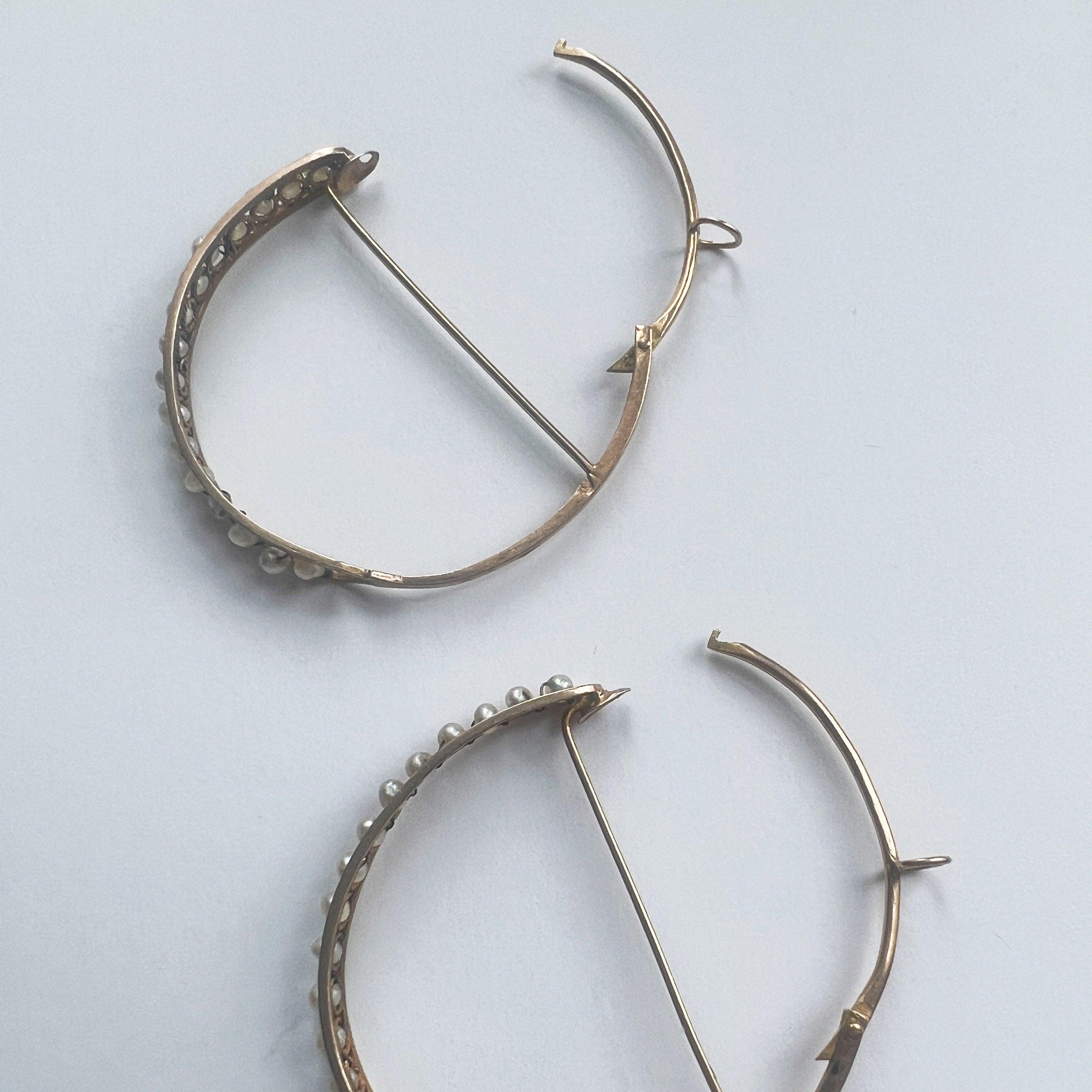 Rare Georgian era 18K gold natural pearl hoop poissarde earrings - Curiously timeless