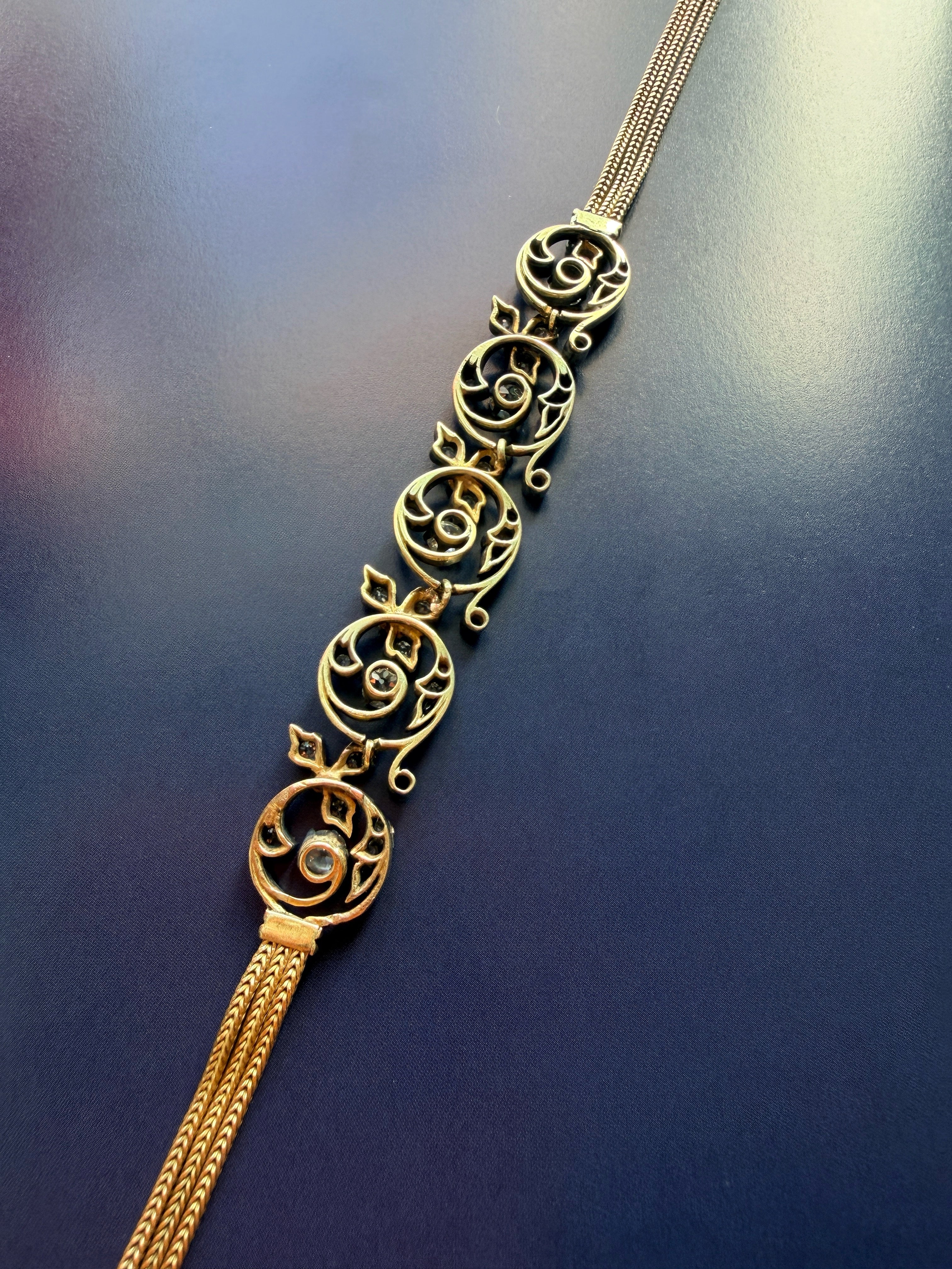 Antique Victorian 18K gold floral diamond link bracelet