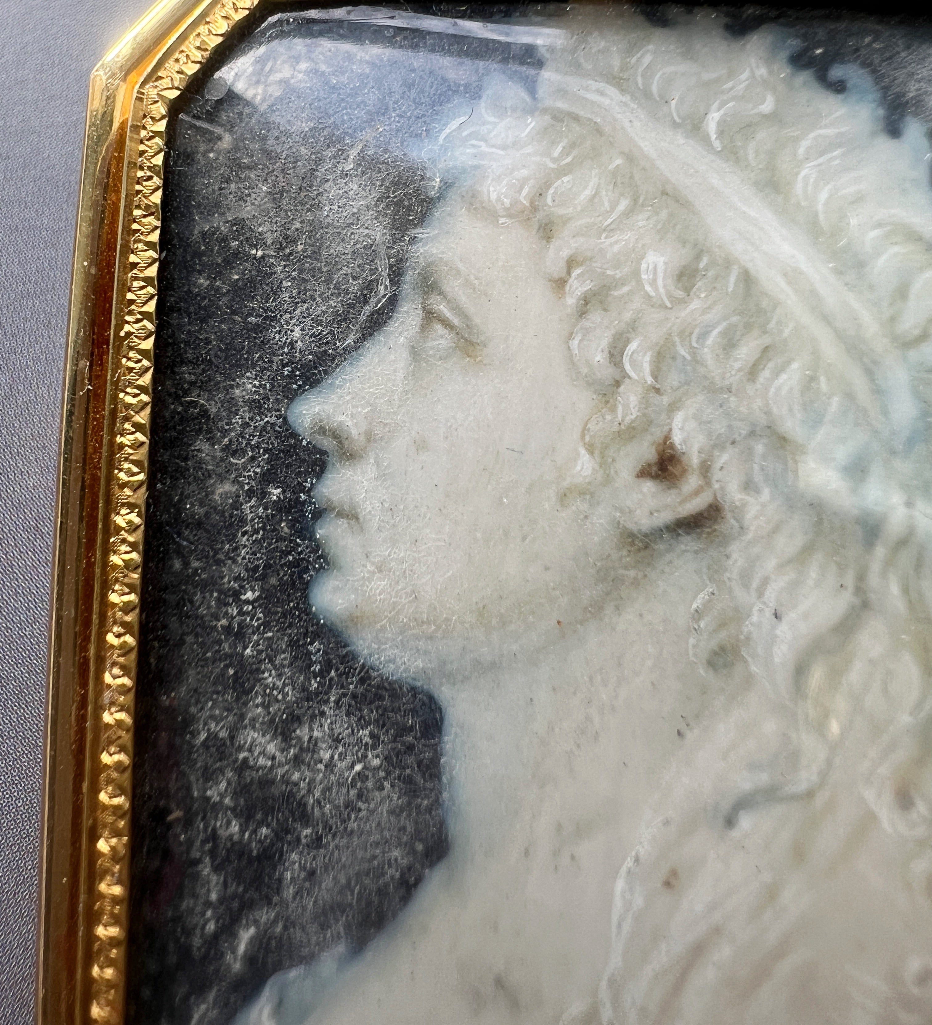 Georgian era French 18K Grisaille Miniature portrait brooch