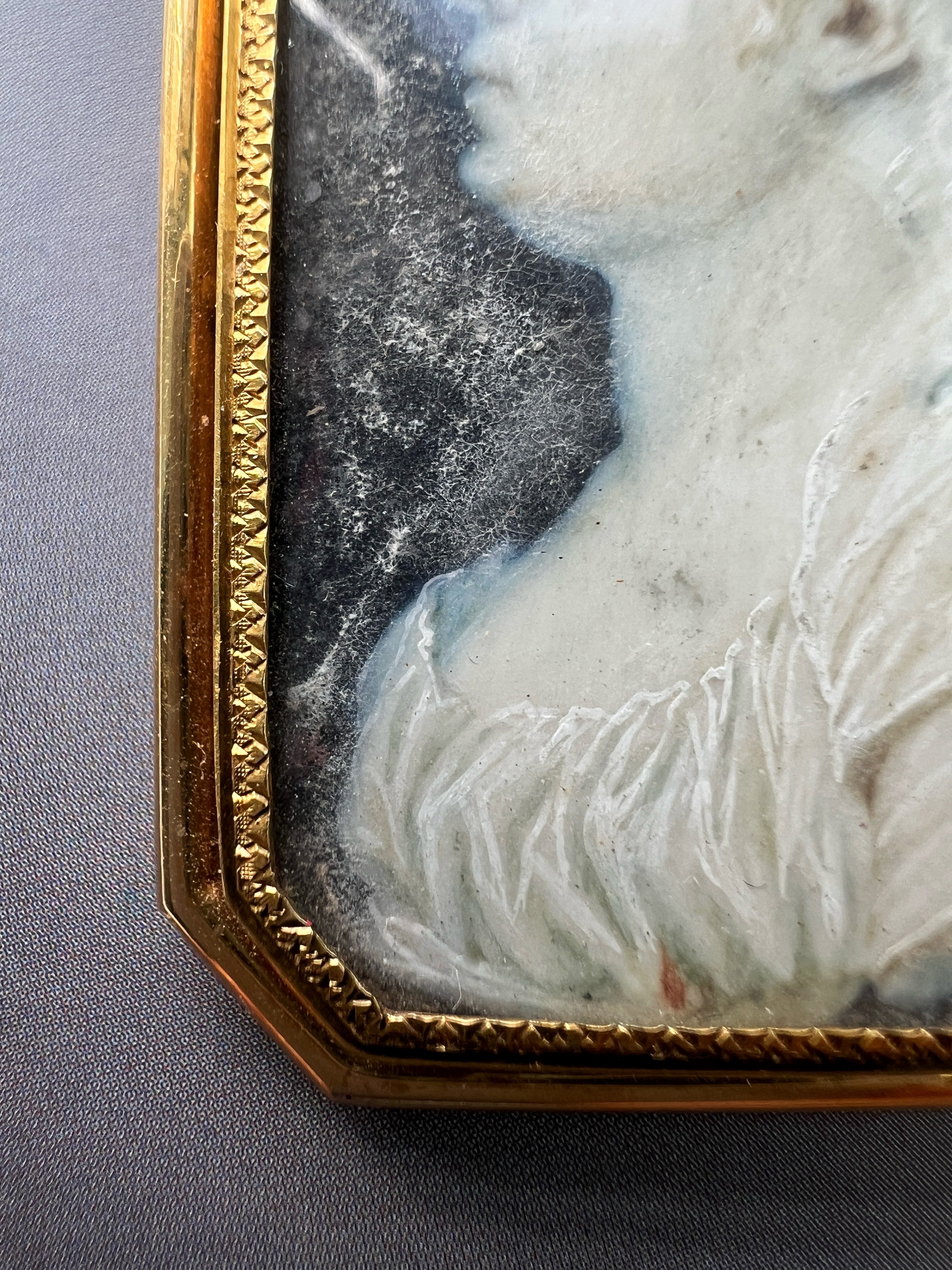 Georgian era French 18K Grisaille Miniature portrait brooch