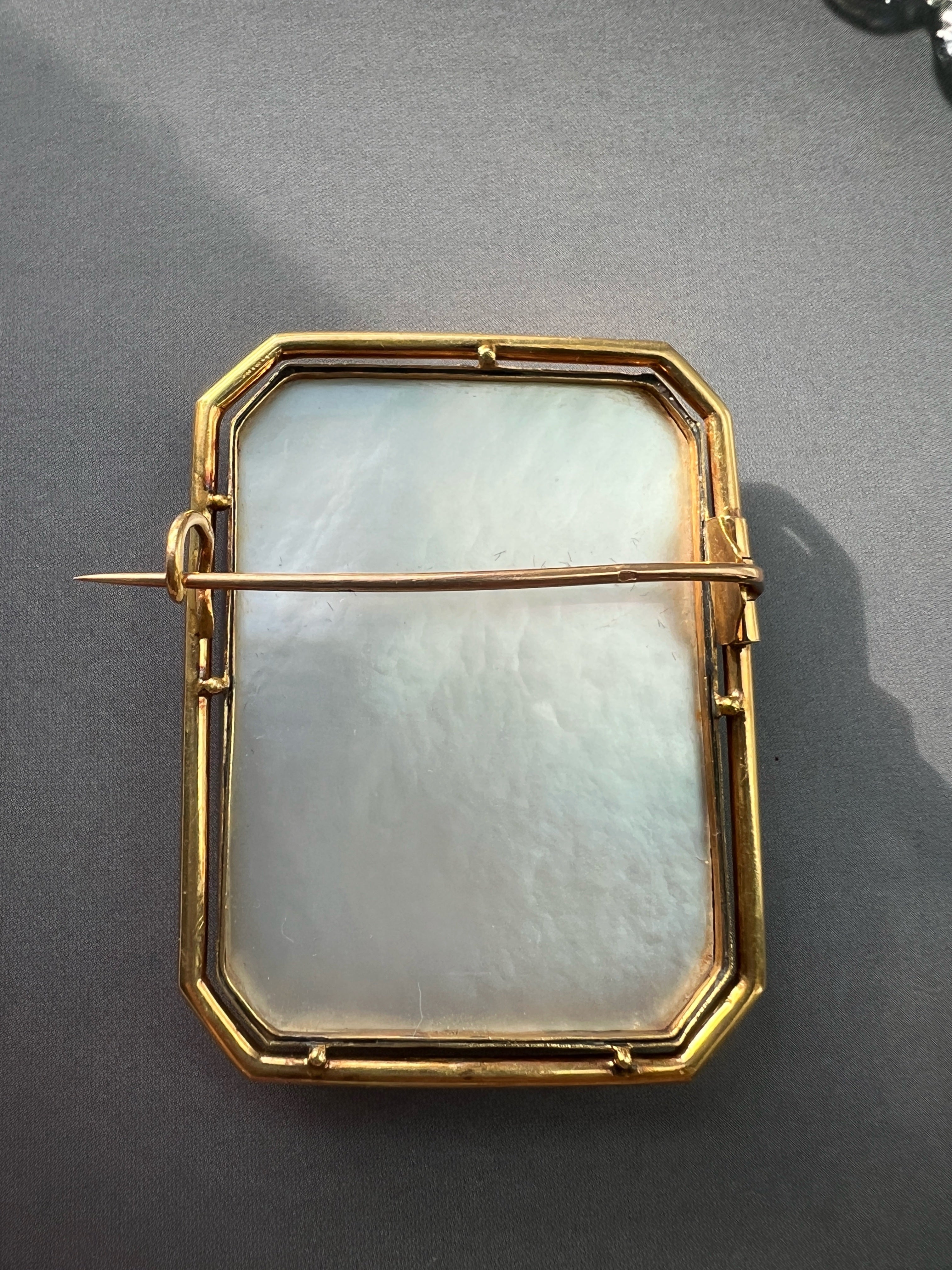 Georgian era French 18K Grisaille Miniature portrait brooch