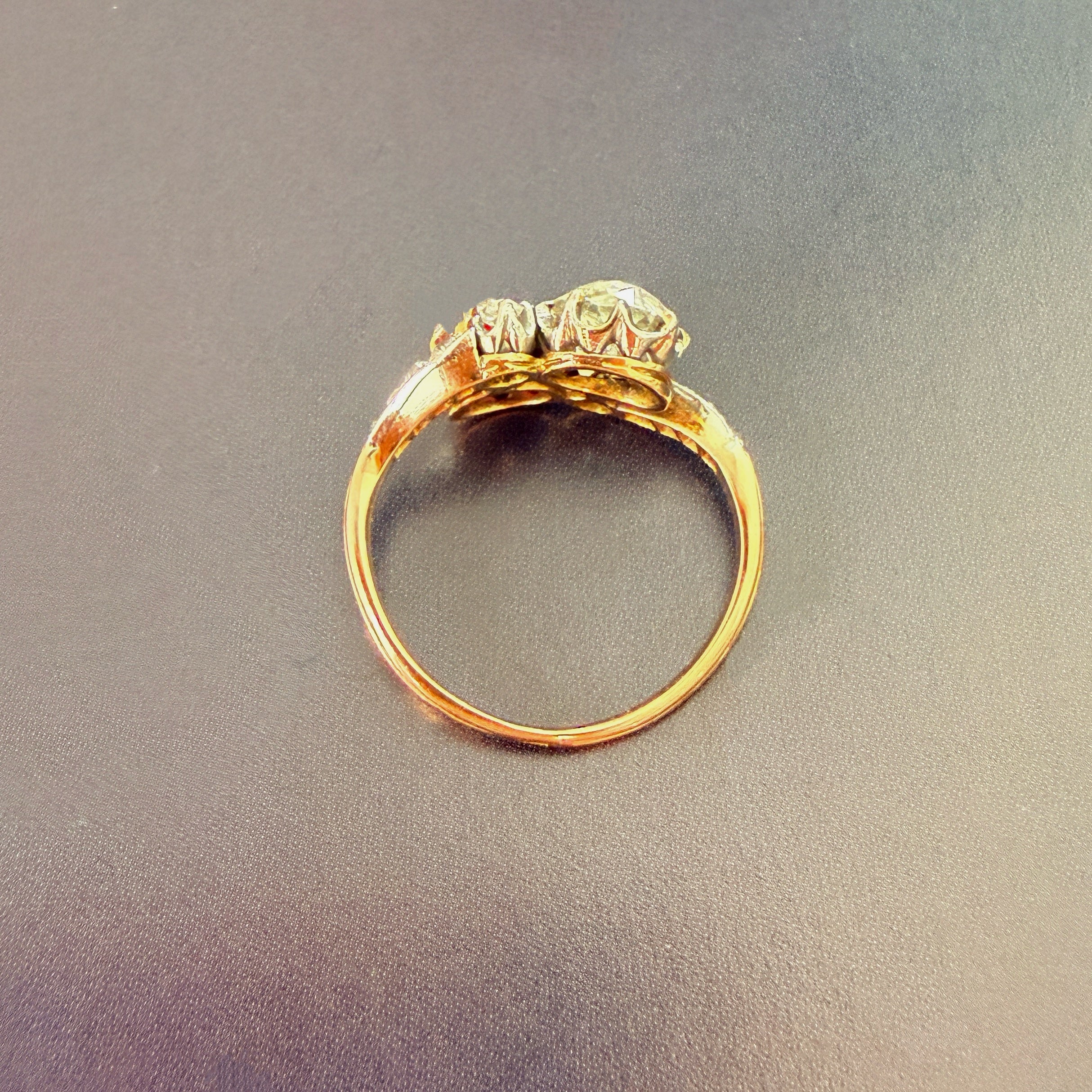 French 18K gold natural ruby & diamond you and me ring