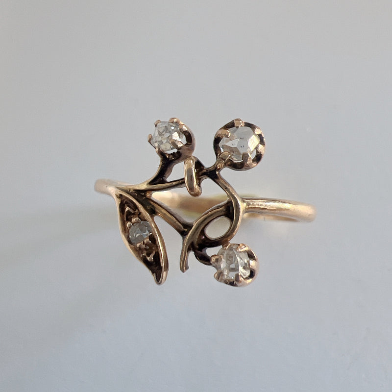 Antique 14k gold rose cut diamond flower ring