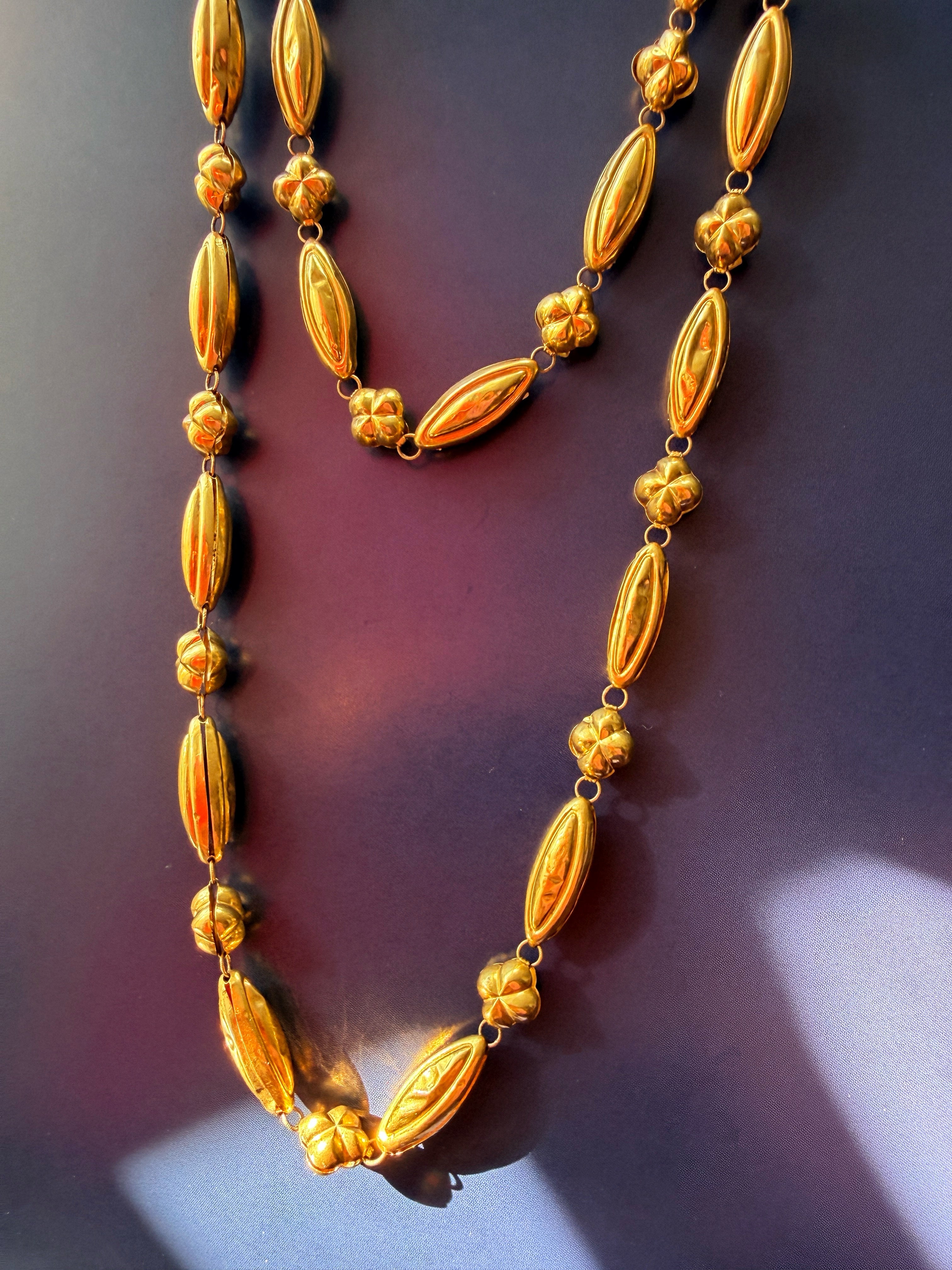 Antique French 18K gold long guard chain necklace