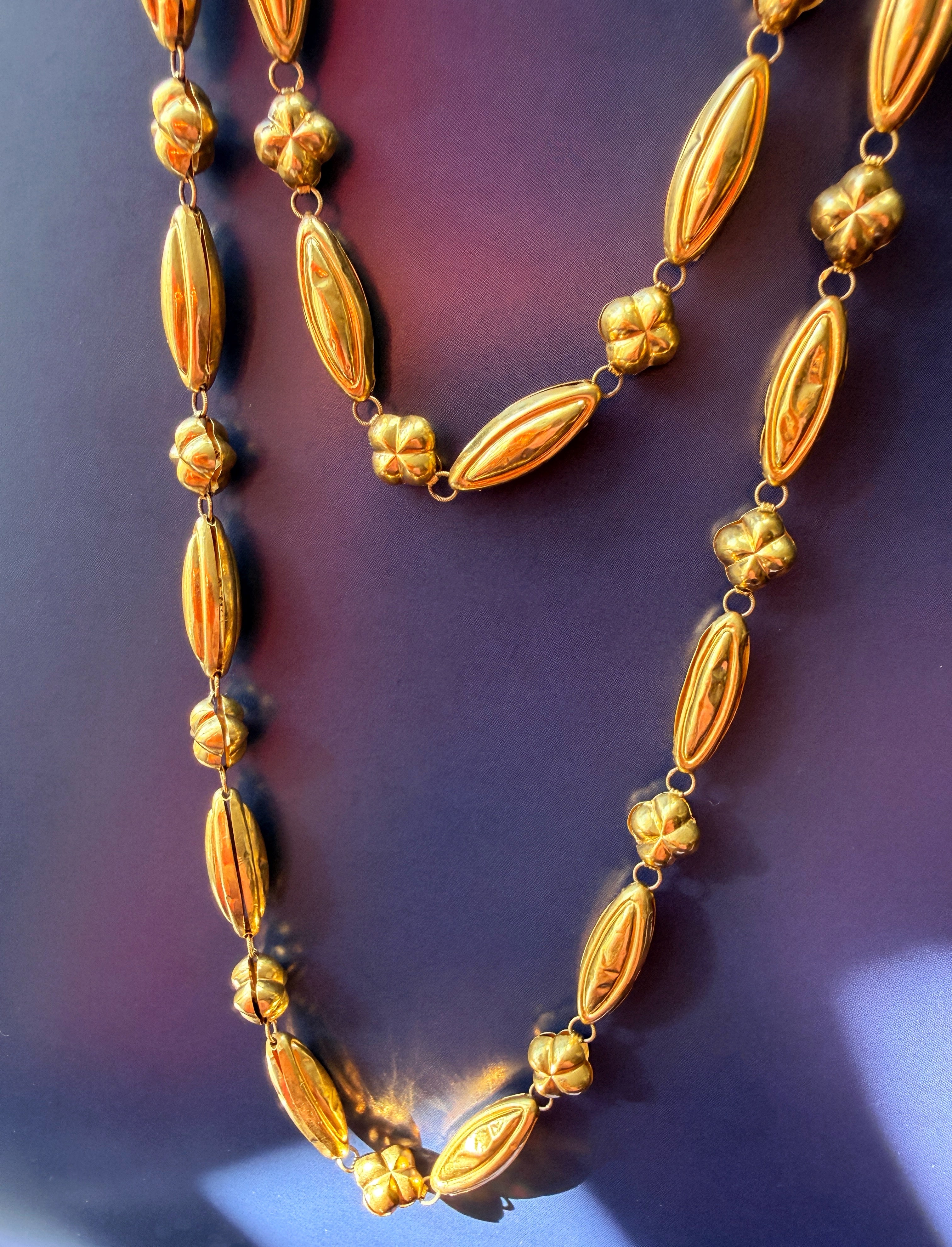 Antique French 18K gold long guard chain necklace