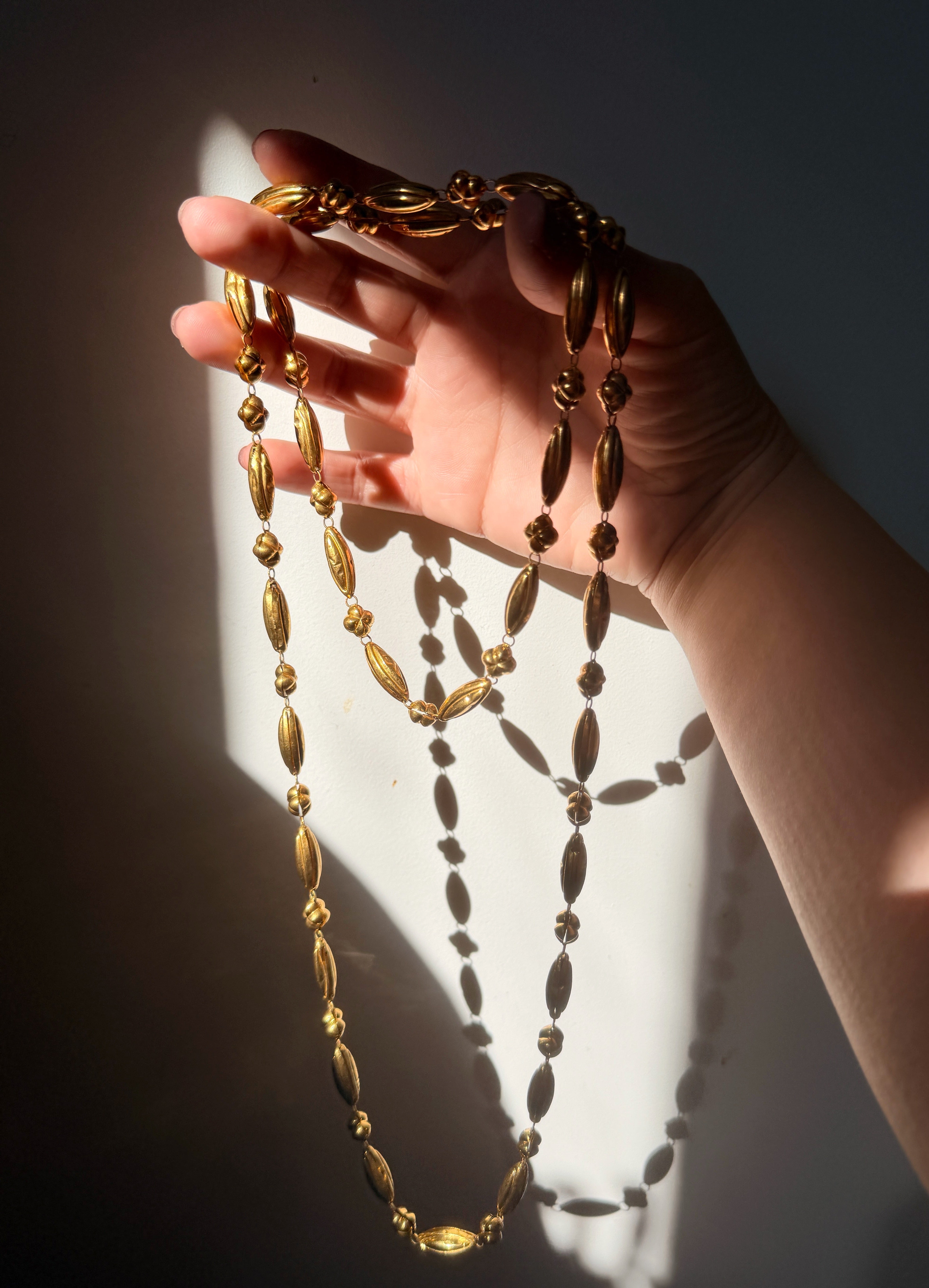 Antique French 18K gold long guard chain necklace