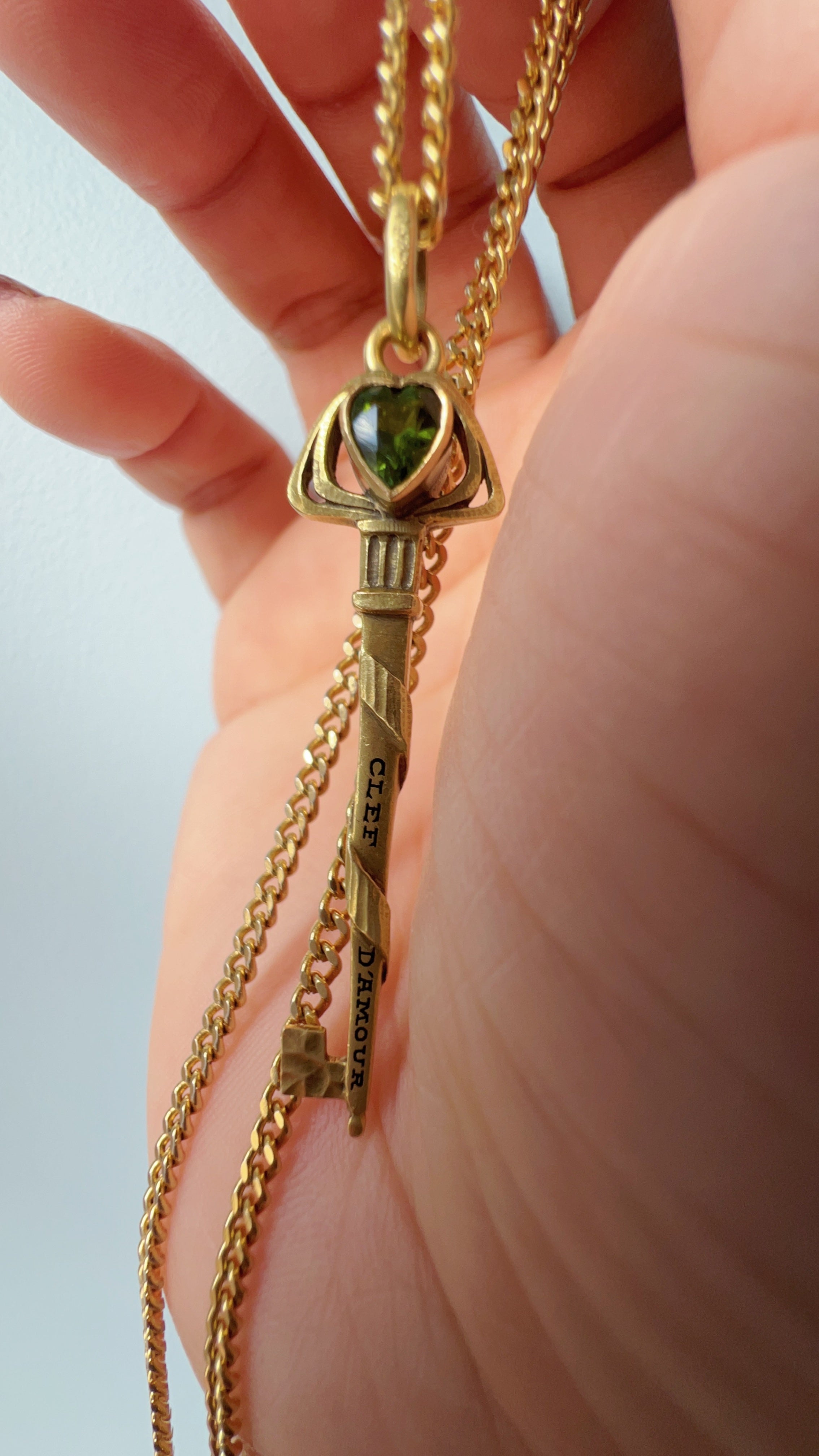 Reserved for F - Antique 18K gold peridot key of love pendant