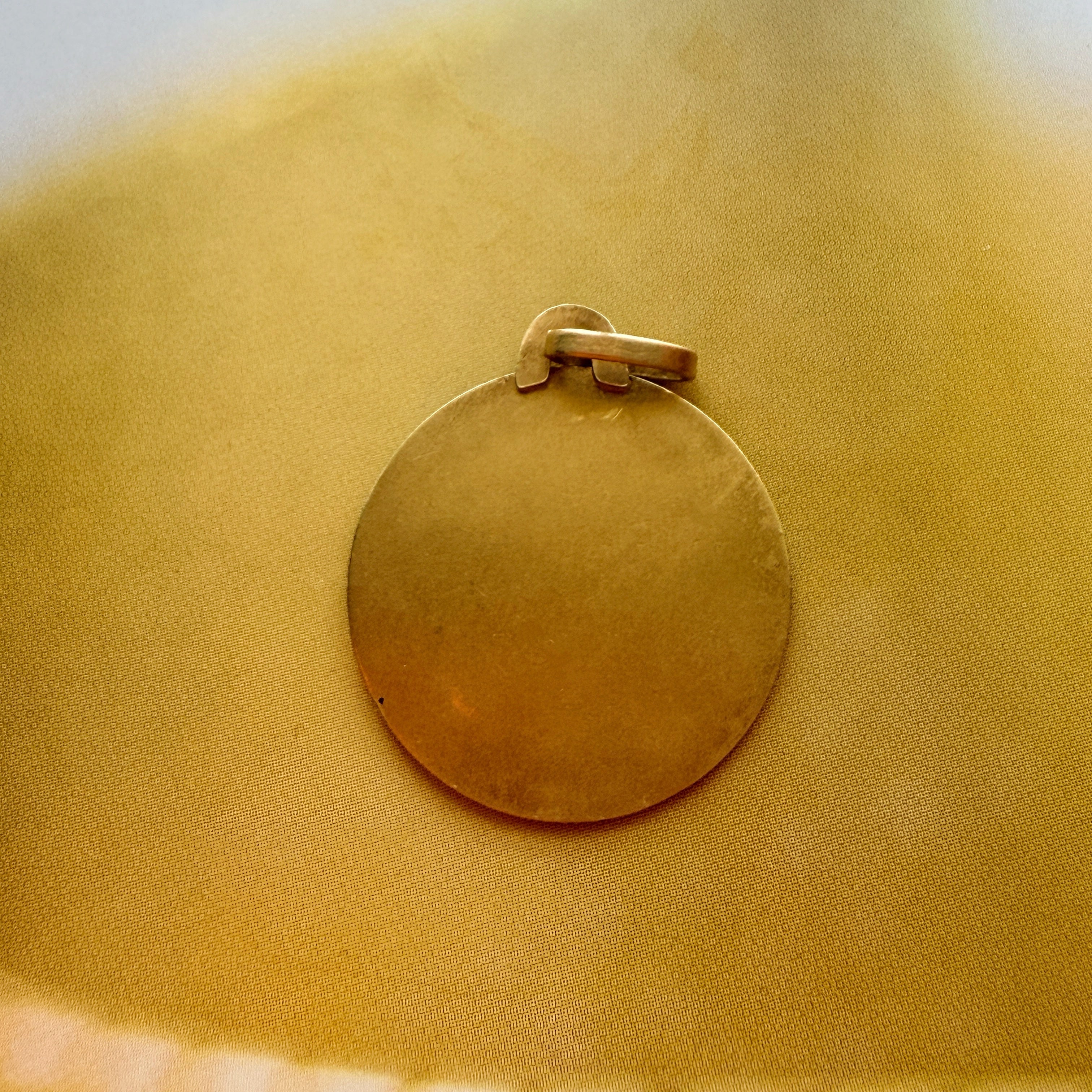 French antique 18K gold Virgin Mary medal pendant signed by GRUN