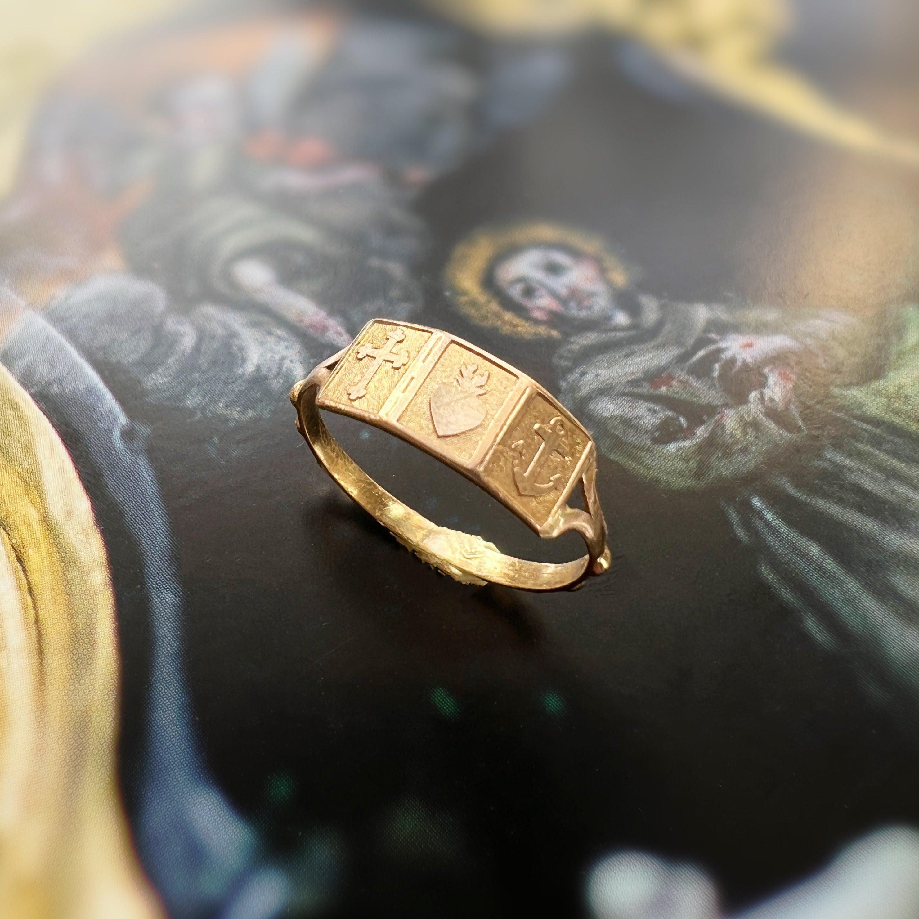 Victorian era French 18K gold faith hope charity ring - Curiously timeless