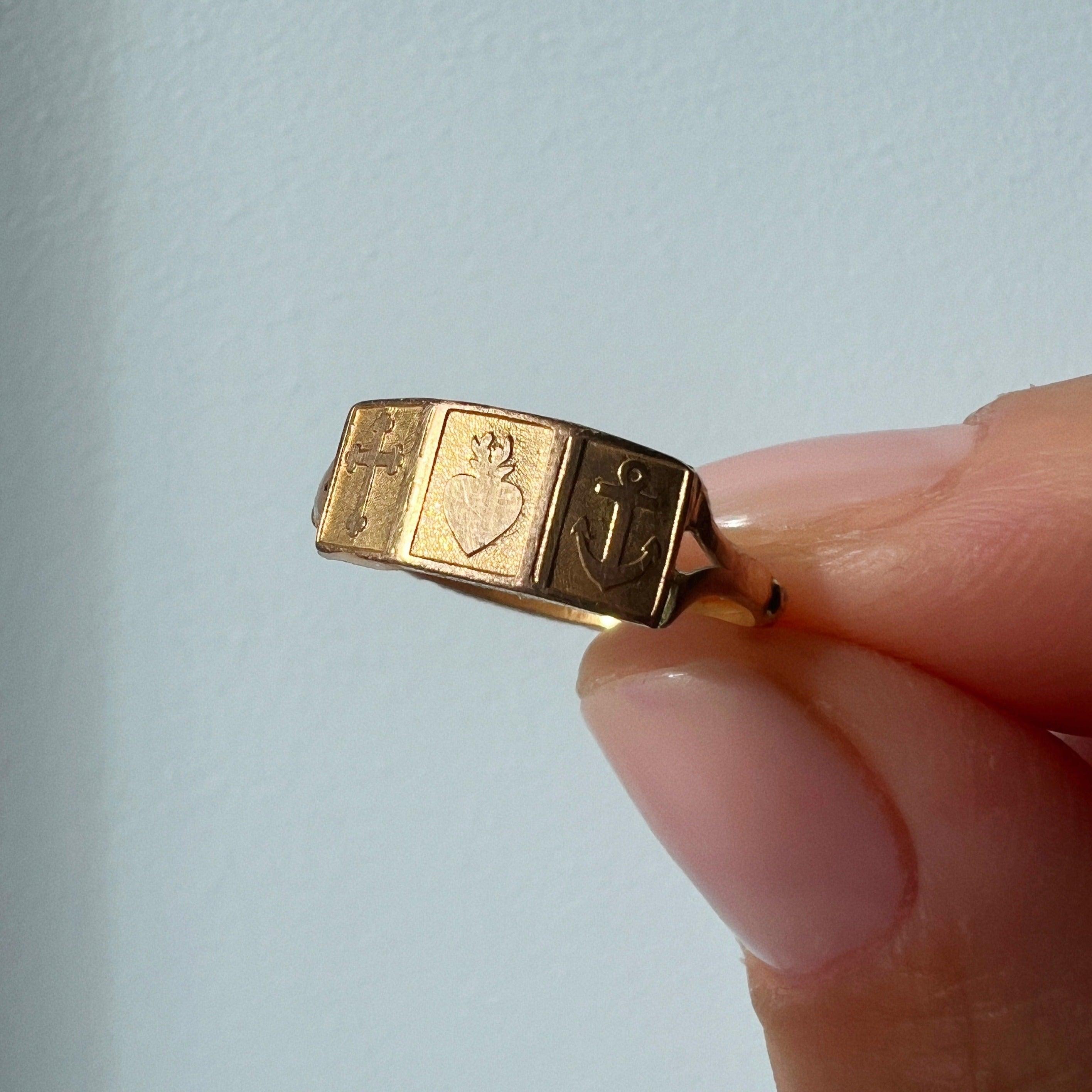 Victorian era French 18K gold faith hope charity ring - Curiously timeless