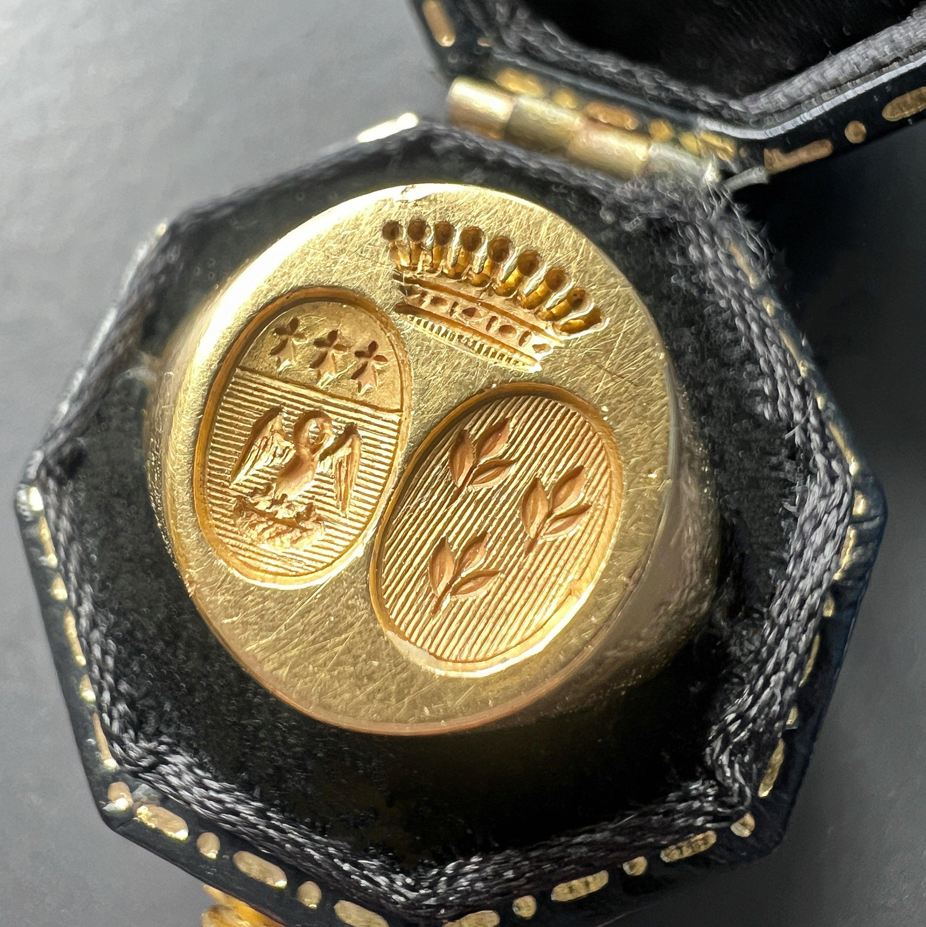 Antique French 18K Gold Signet Ring with Crown and Coats of Arms - Curiously timeless