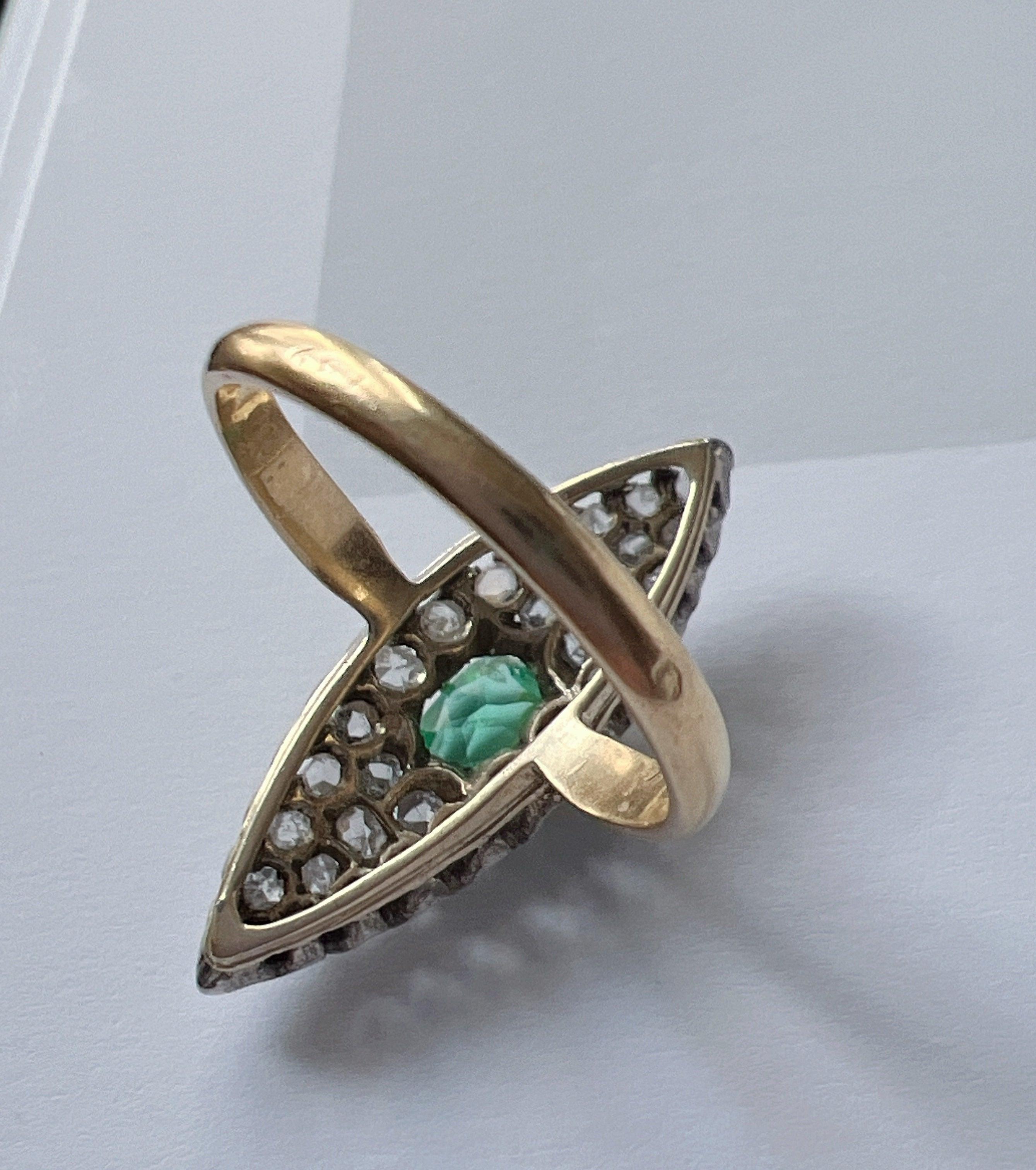 Antique 18K gold emerald diamond marquise ring - Curiously timeless