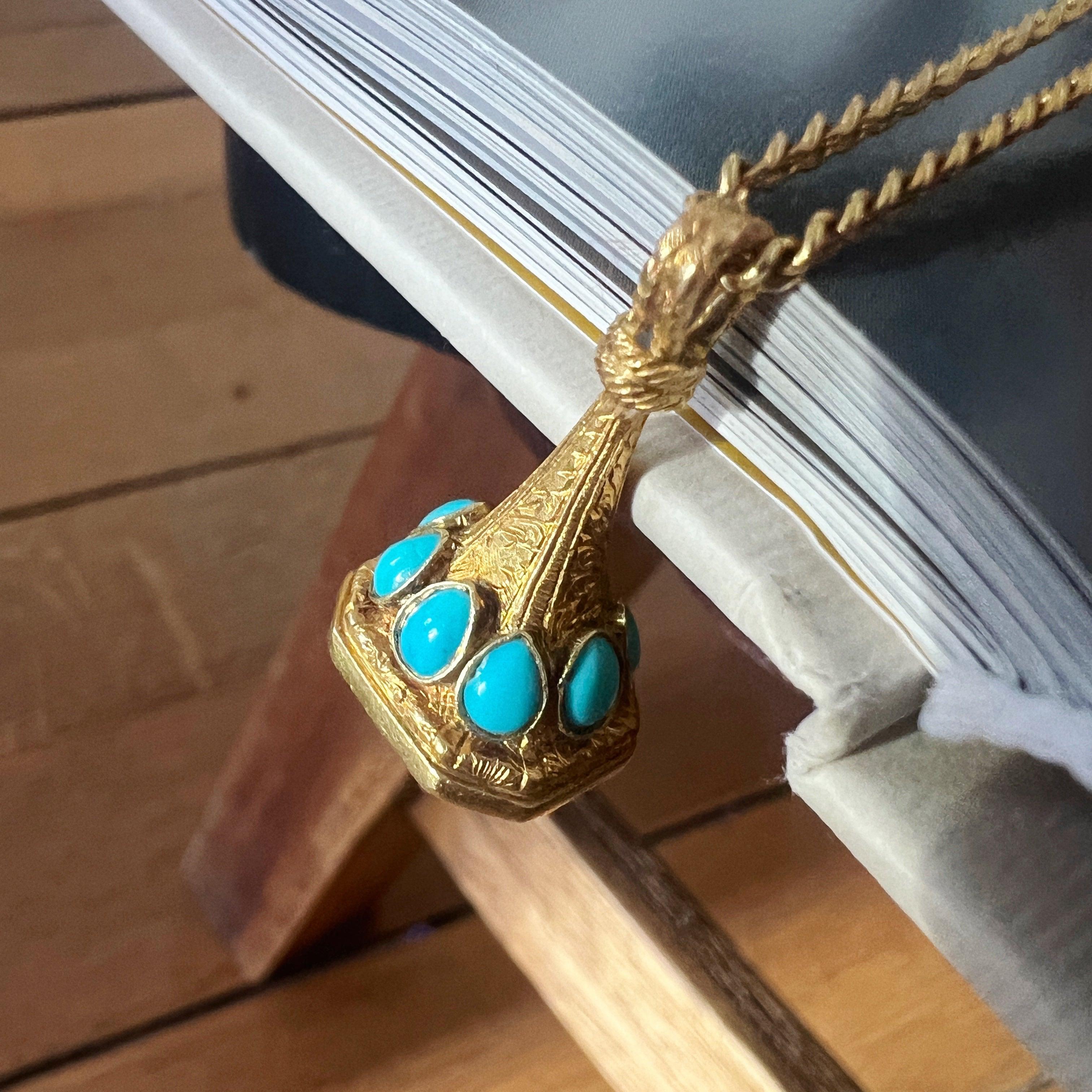 Antique 18K gold turquoise carnelian seal fob pendant “as free as a leaf” - Curiously timeless