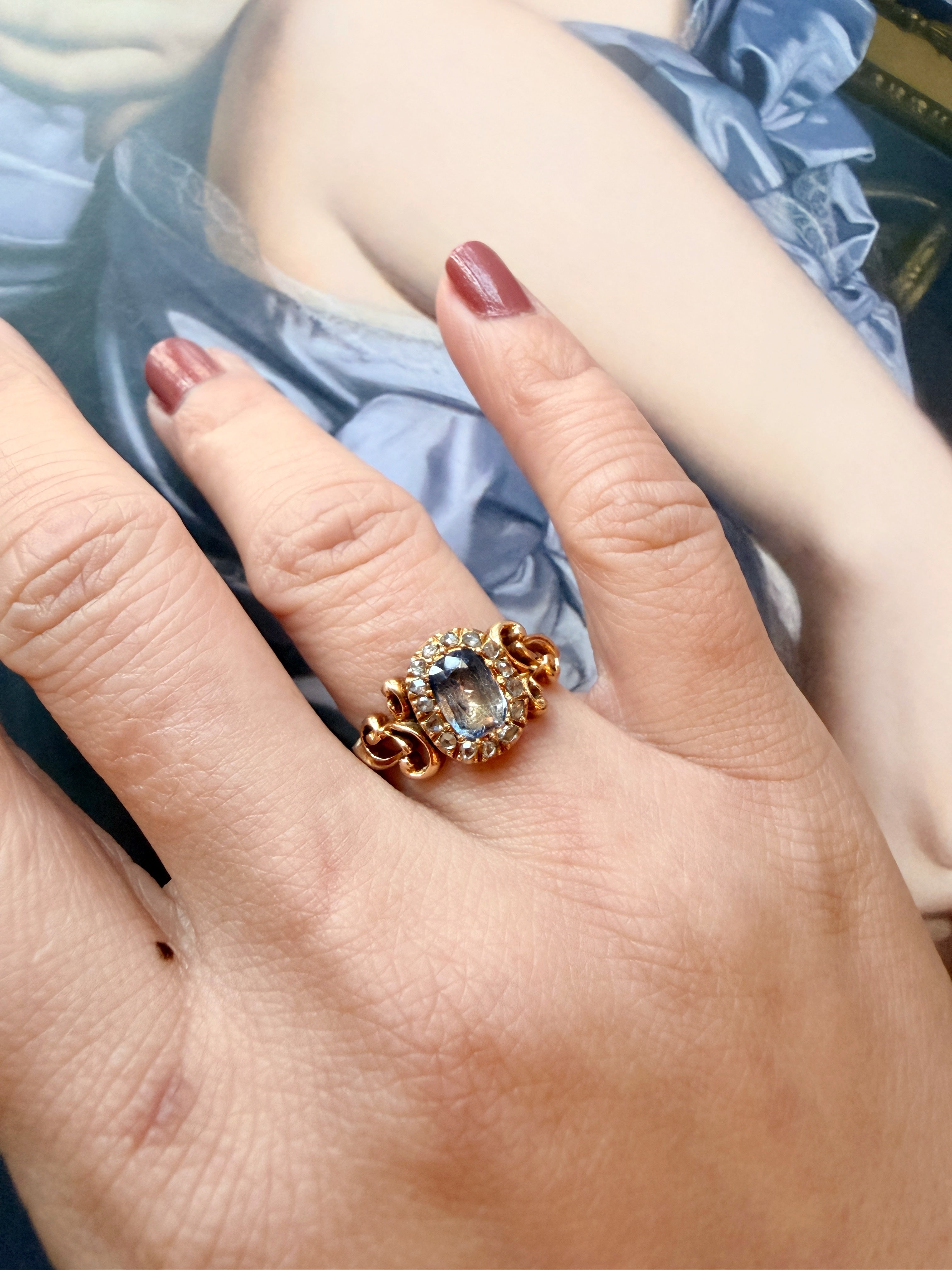 French antique 18K gold Sapphire diamonds ring