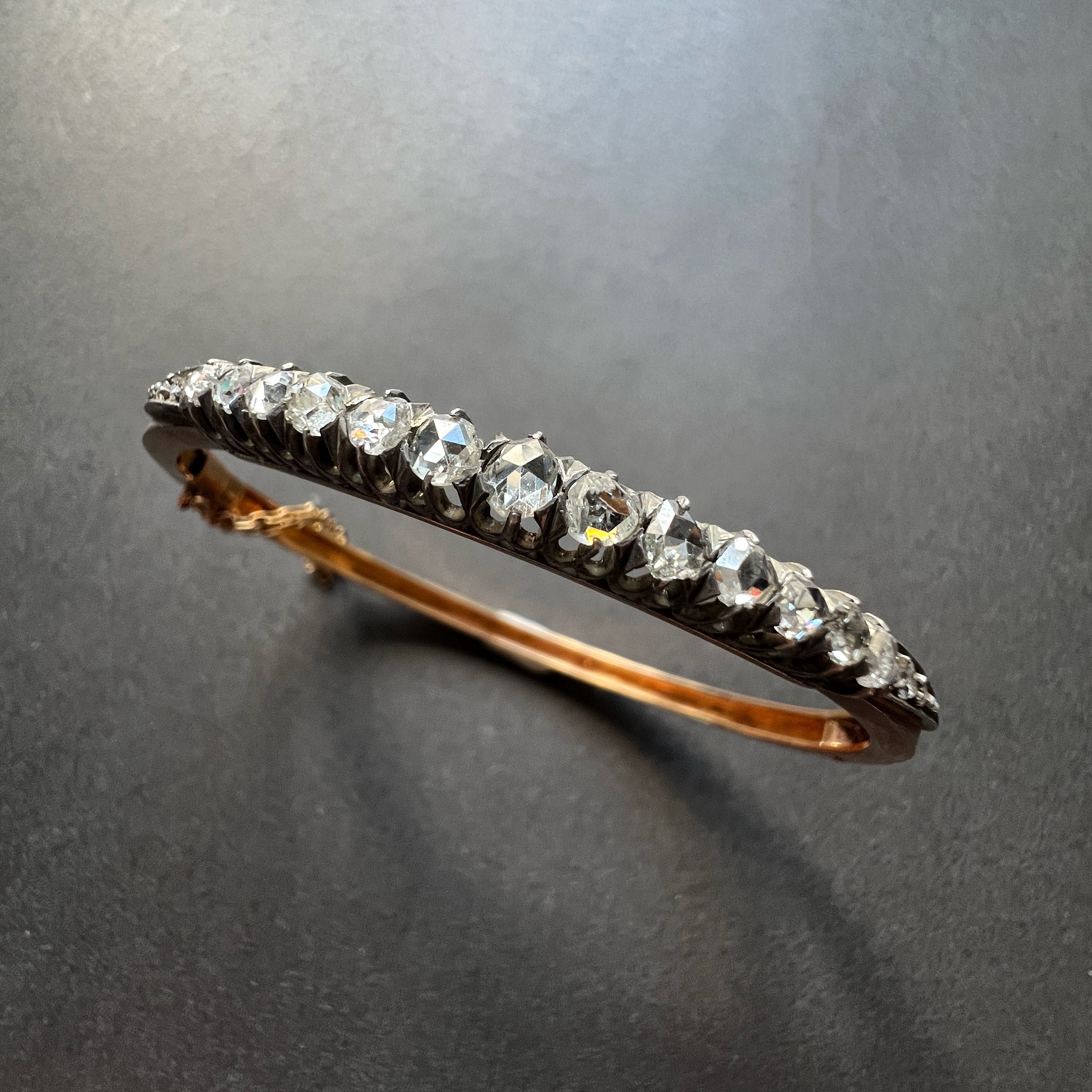 Victorian era rose cut diamond bangle bracelet