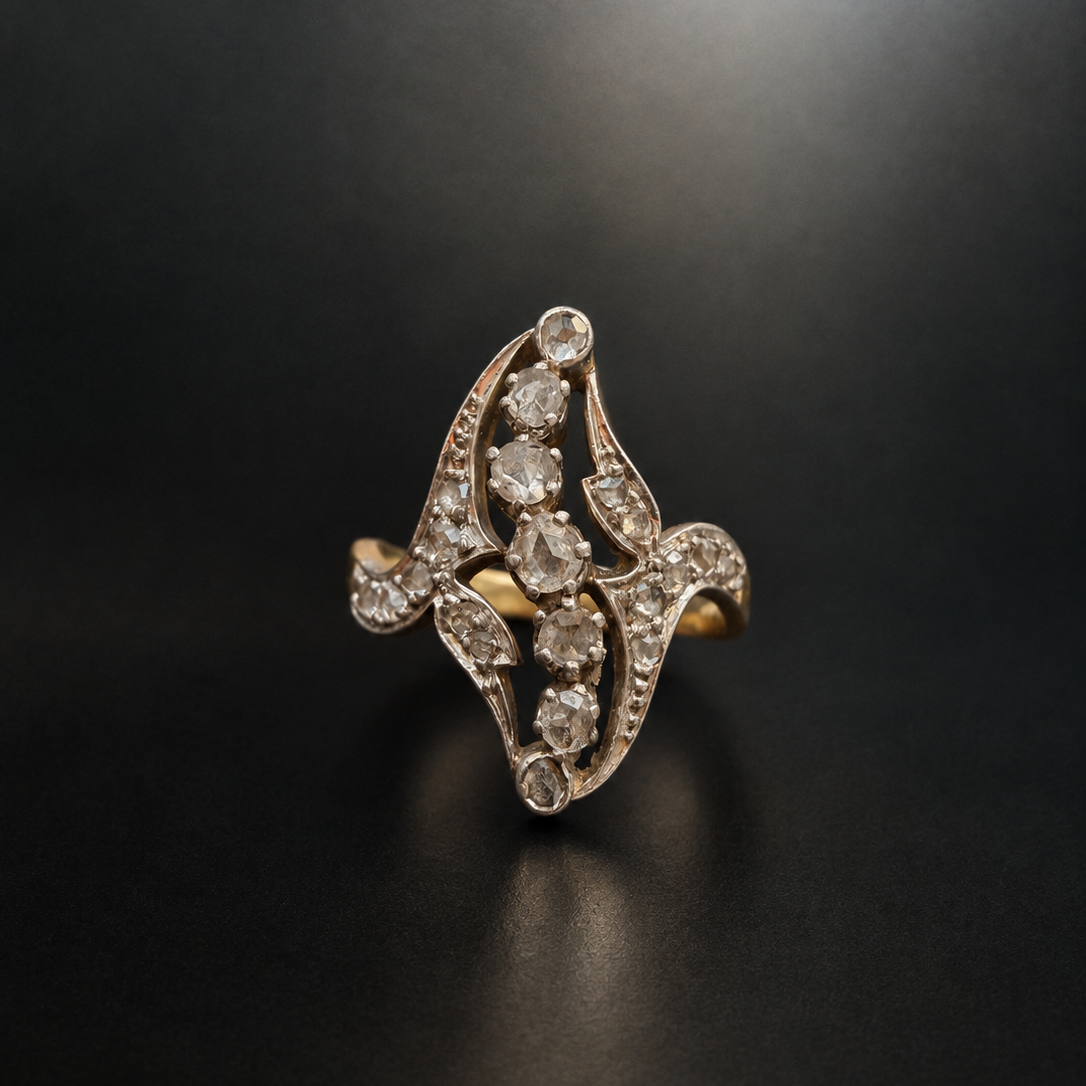Late Victorian era 18K Gold 0.5ct rose cut diamond ring 