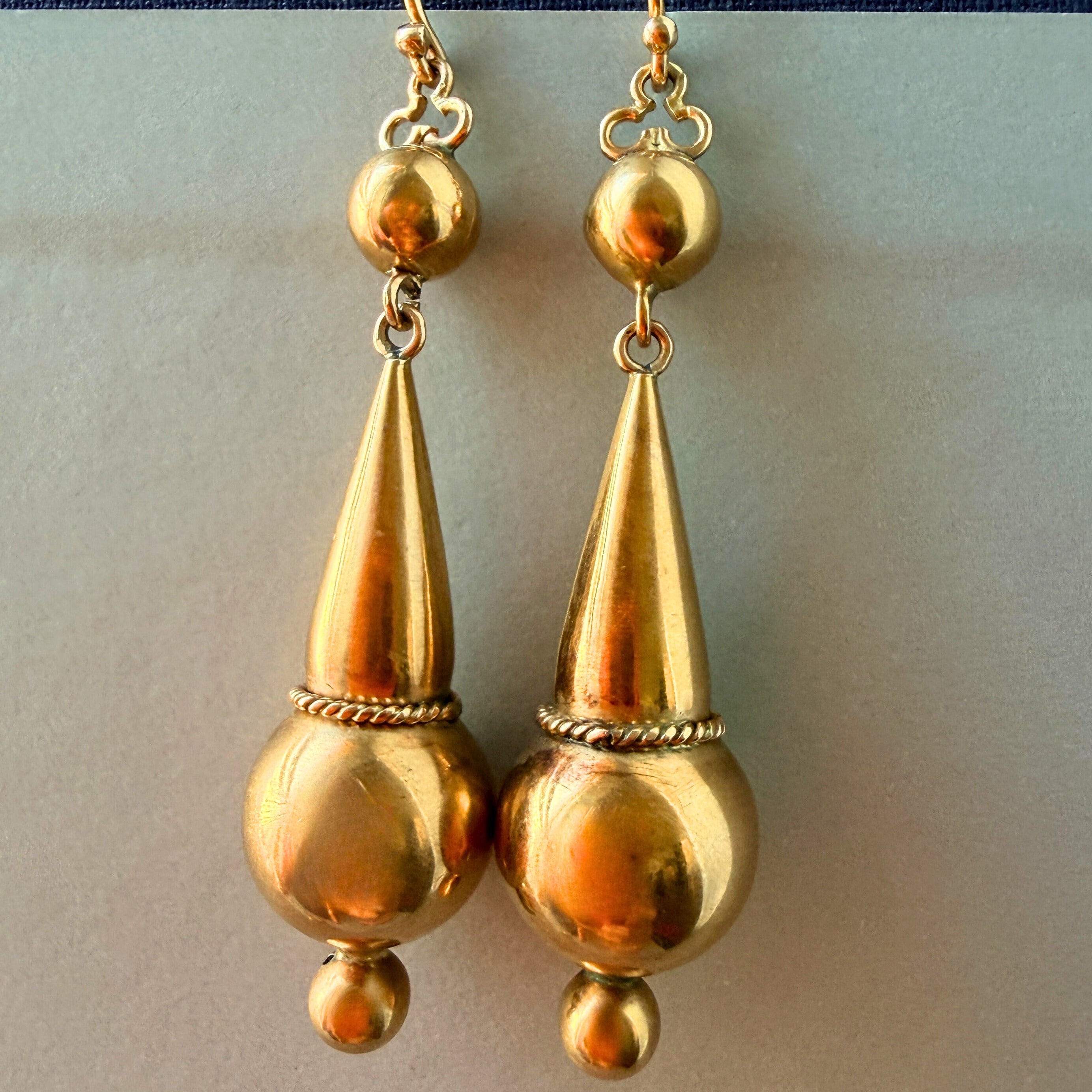 Victorian Etruscan Revival 9K gold Drop Earrings 