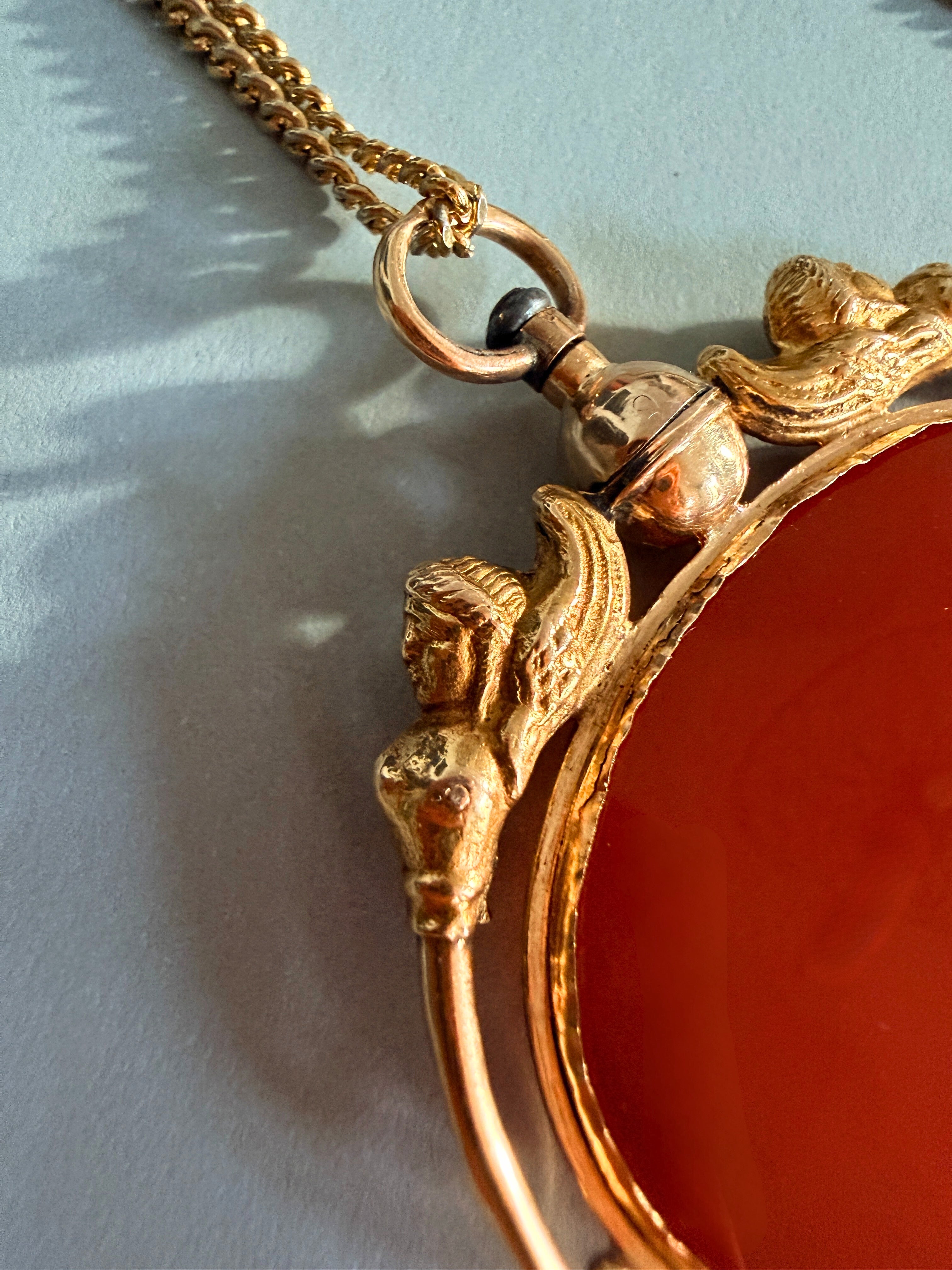 Victorian era 18K gold Egyptomania cornelian watch key pendant