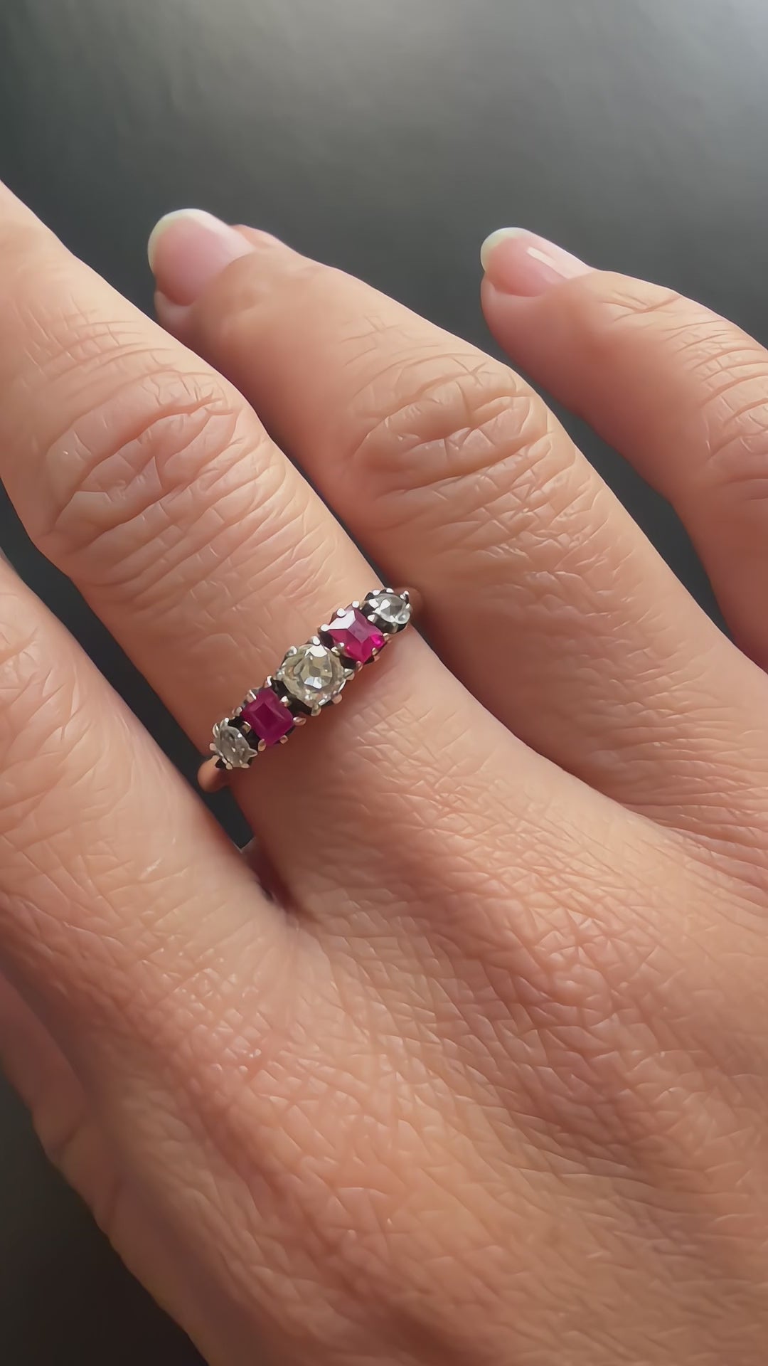 Antique French 18K Gold Diamonds & Rubies garter ring