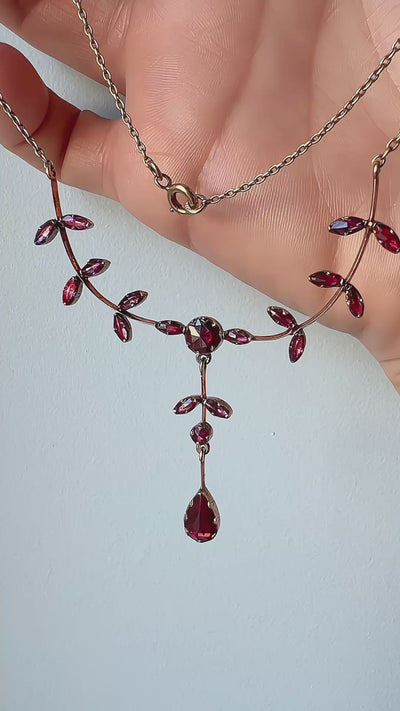 French antique 18K gold perpginan garnet necklace