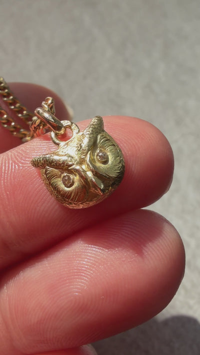 Antique 18K yellow gold owl pendant