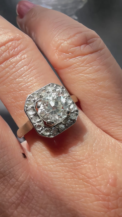 French Art Deco 18K gold 1.2ct old mine cut diamond Ring