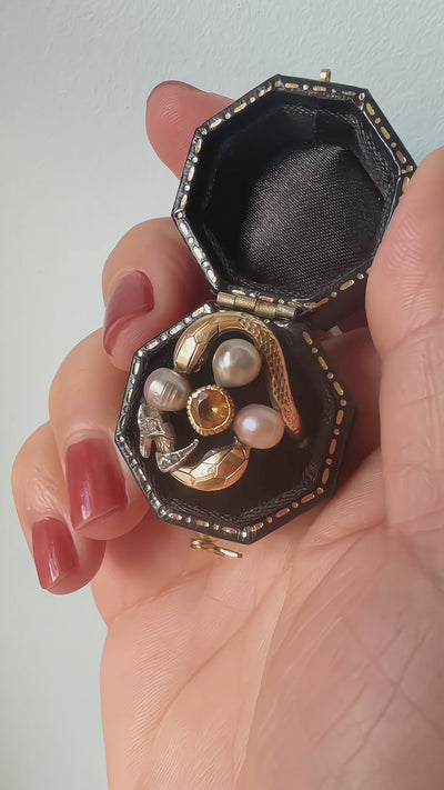 Victorian era 18K gold LFG certified natural pearl snake ring