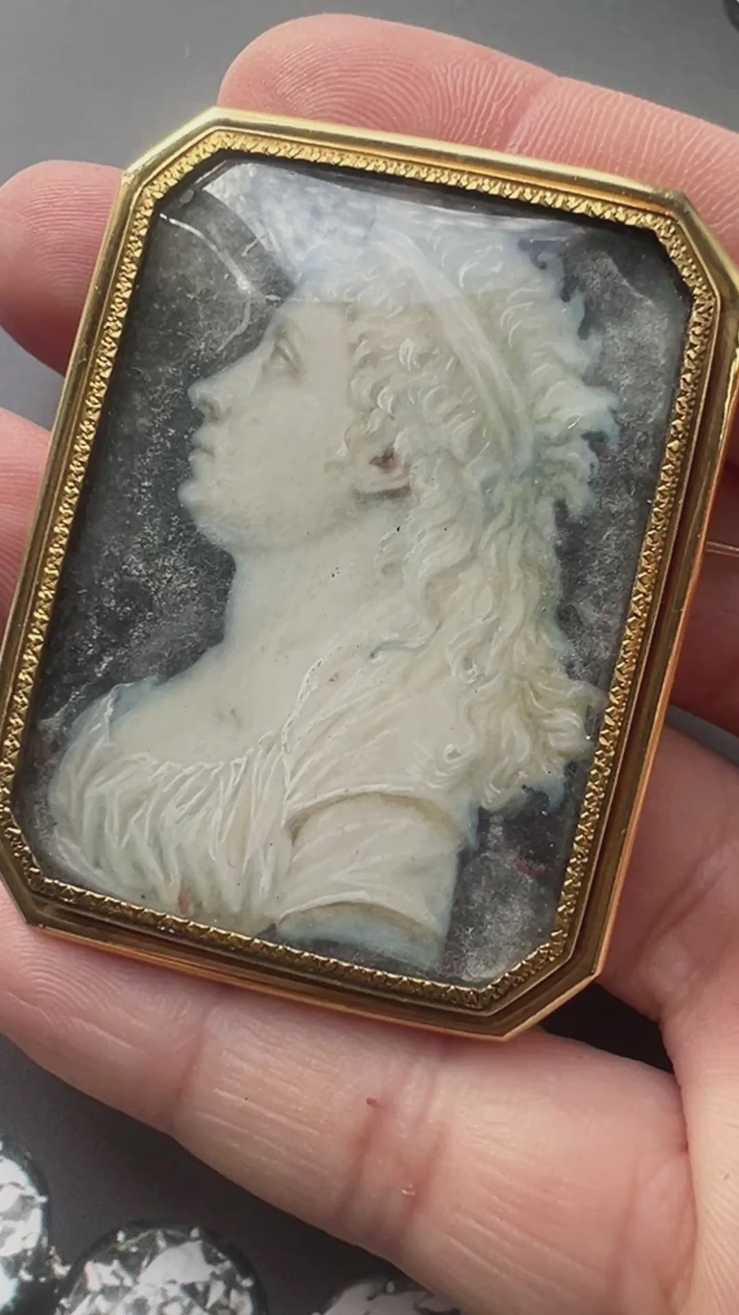 Georgian era French 18K Grisaille Miniature portrait brooch