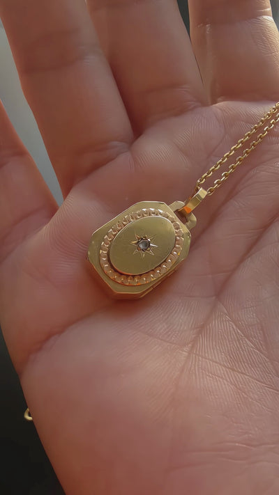 Antique French 18K Gold Diamond Star Locket Pendant